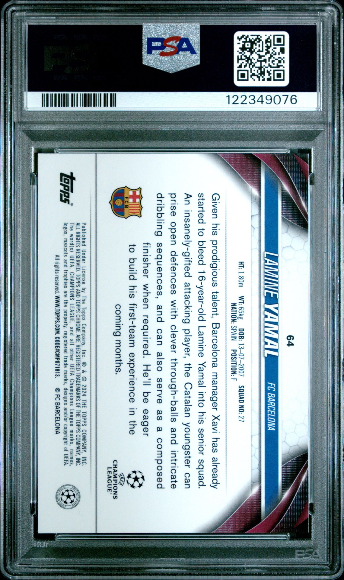 2023-24 Topps Chrome Uefa Club Competitions Lamine Yamal #64 Mint 9 back