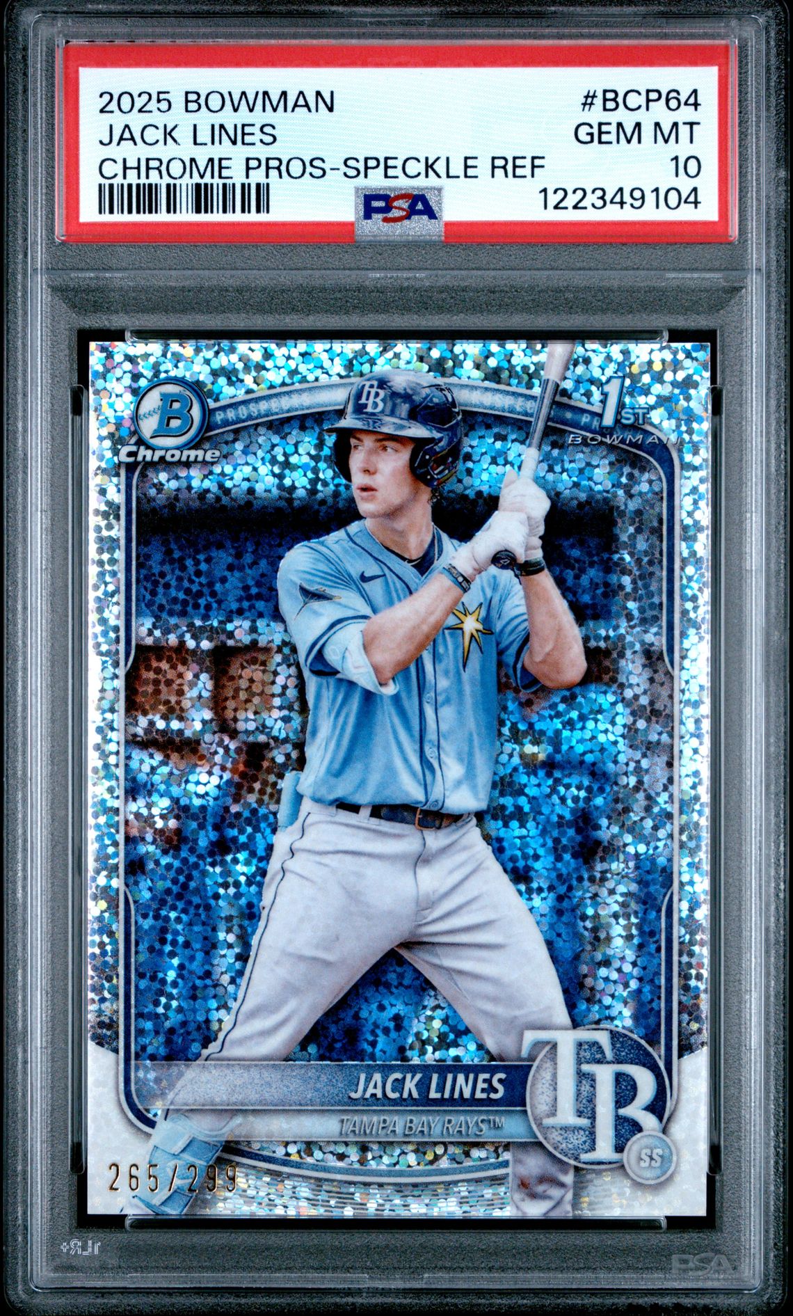 2025 Bowman Chrome Prospects Jack Lines #Bcp64 (Chrome Pros-Speckle Ref) Gem Mt 10 front