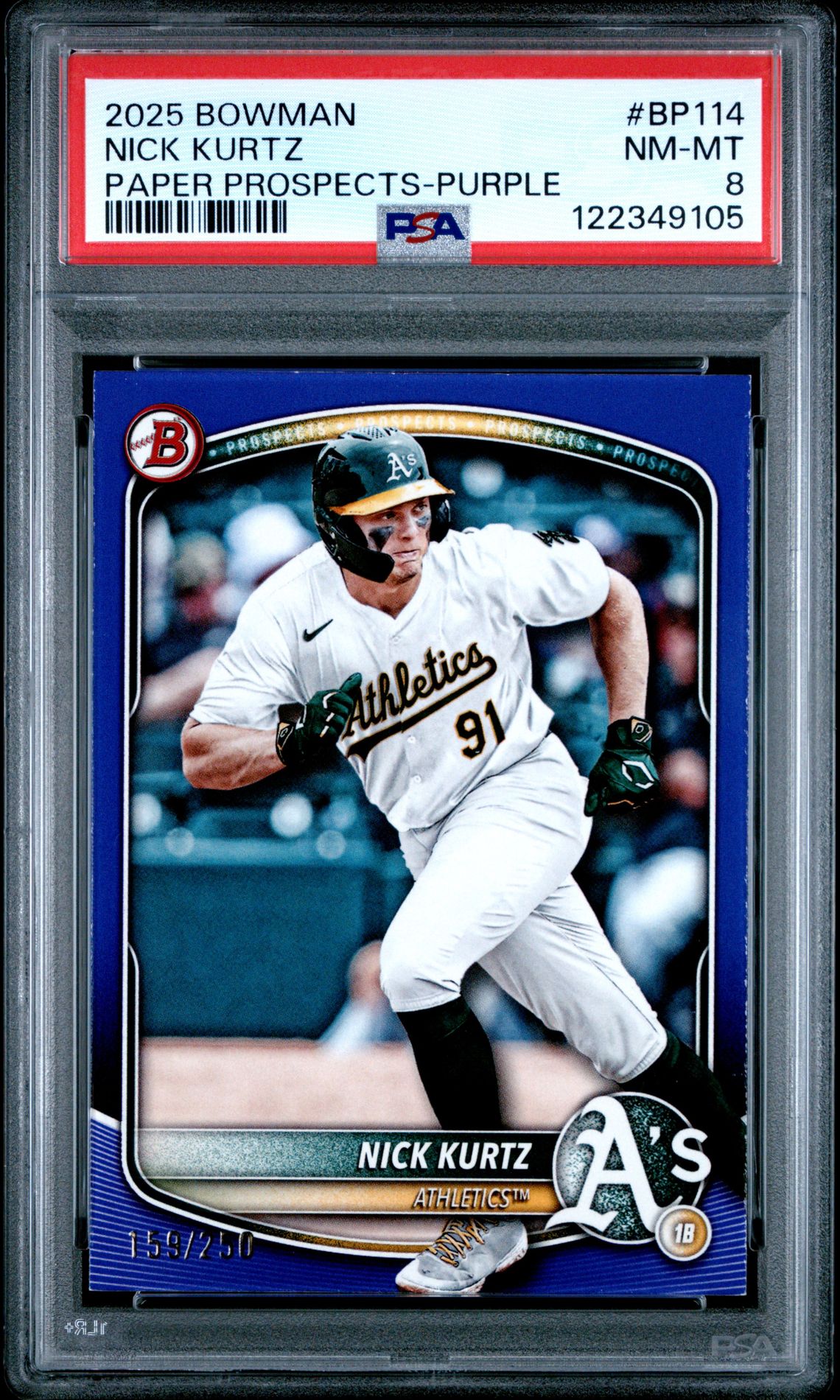 2025 Bowman Paper Prospects Nick Kurtz #Bp114 (Paper Prospects-Purple) Nm-Mt 8 front
