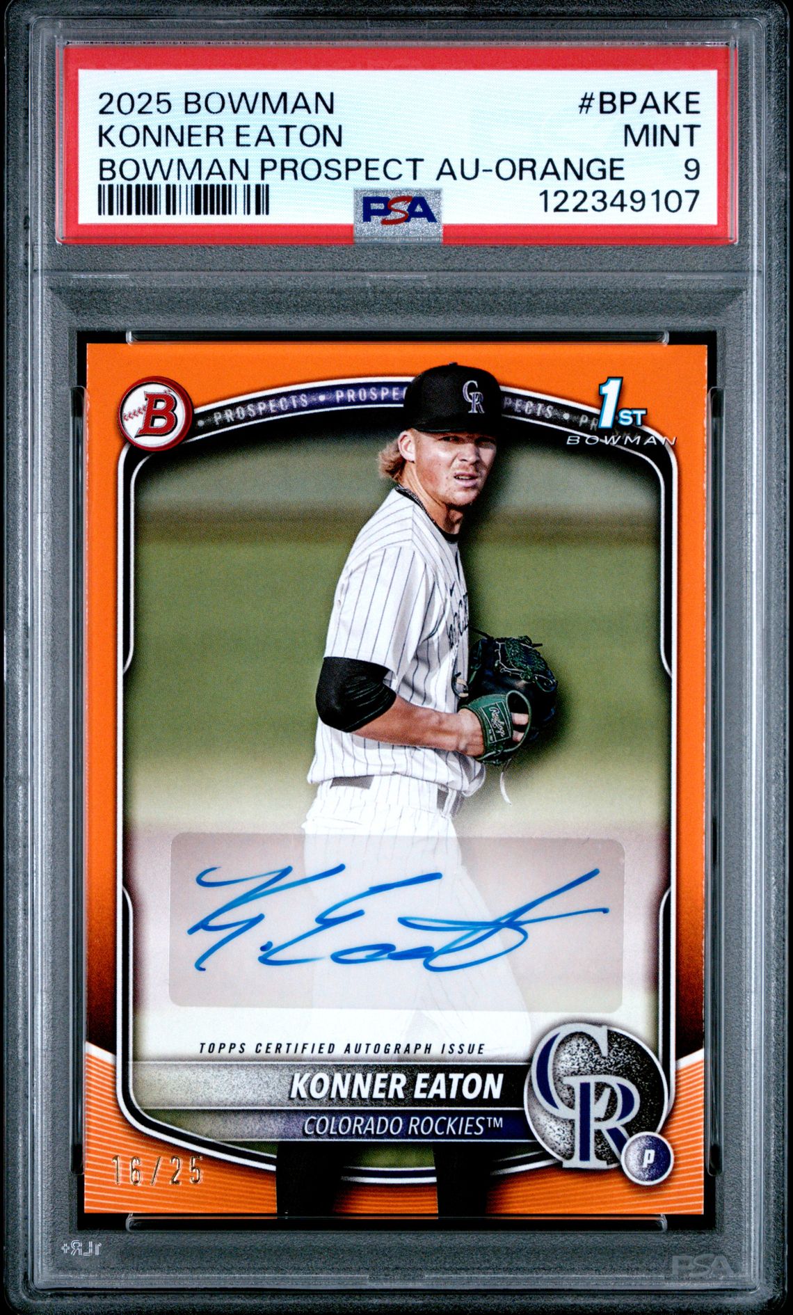 2025 Bowman Bowman Prospect Autographs Konner Eaton #Bpake (Bowman Prospect Au-Orange) Mint 9 front