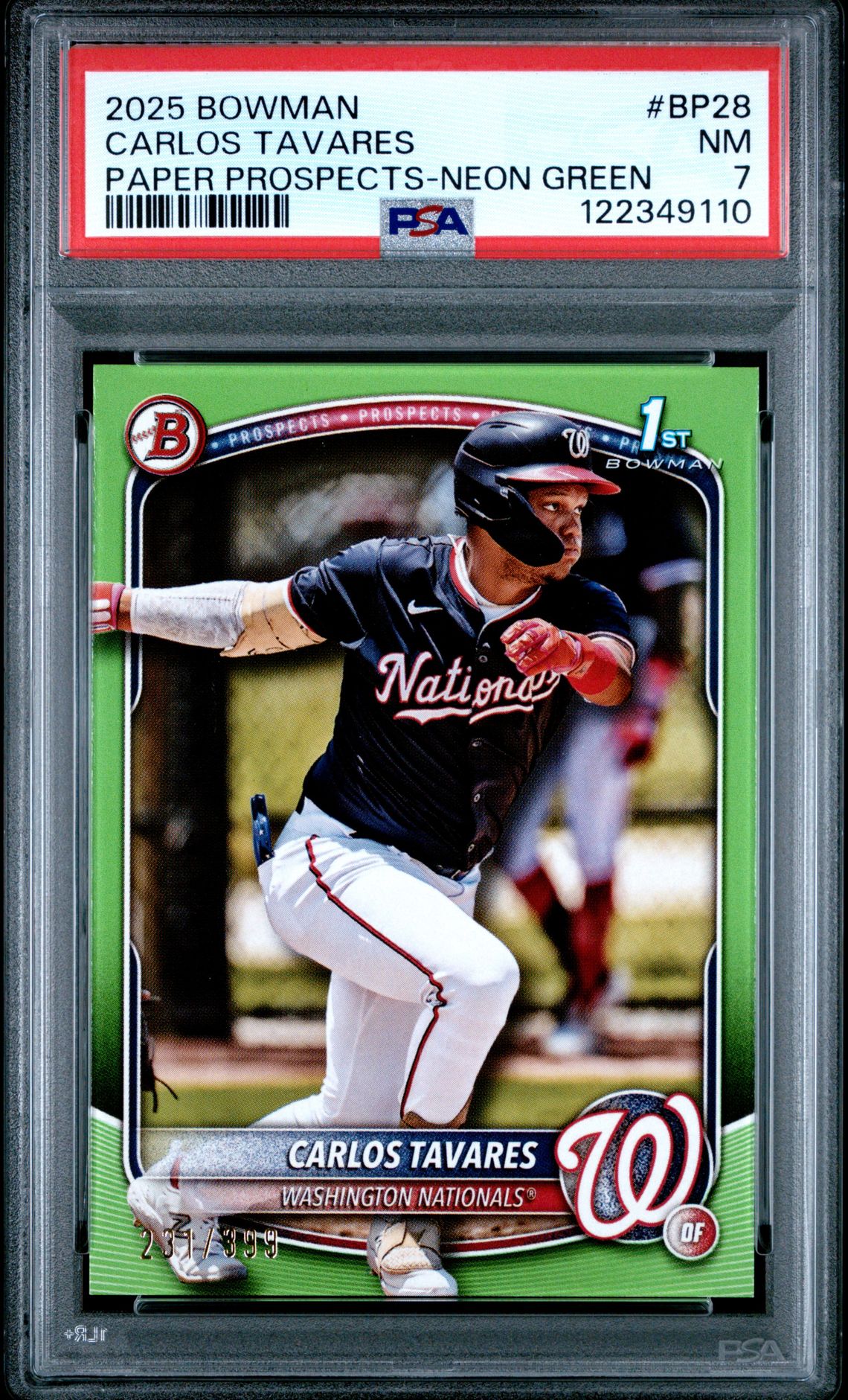 2025 Bowman Paper Prospects Carlos Tavares #Bp28 (Paper Prospects-Neon Green) Nm 7 front