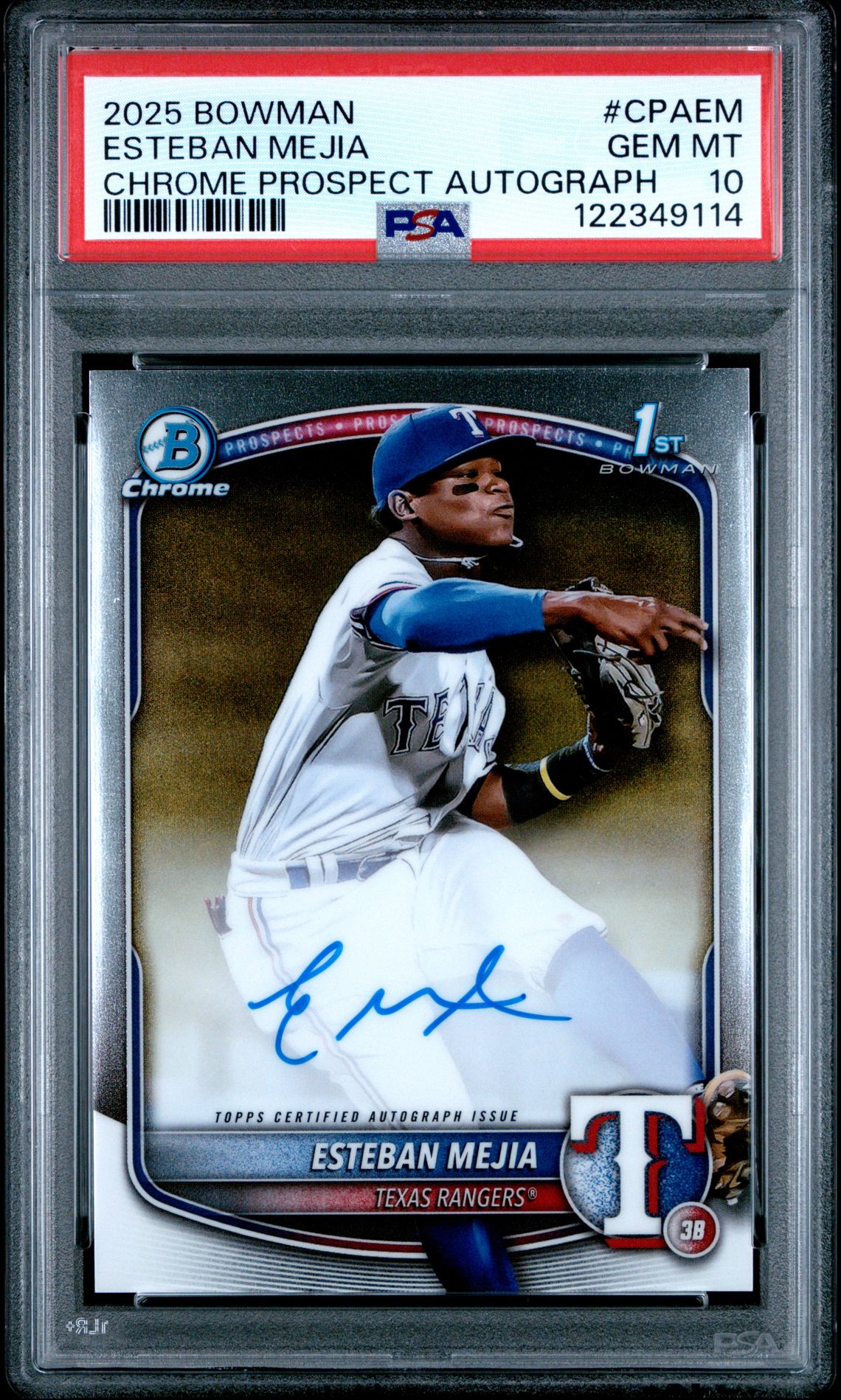 2025 Bowman Chrome Prospect Autographs Esteban Mejia #Cpaem Gem Mt 10 front