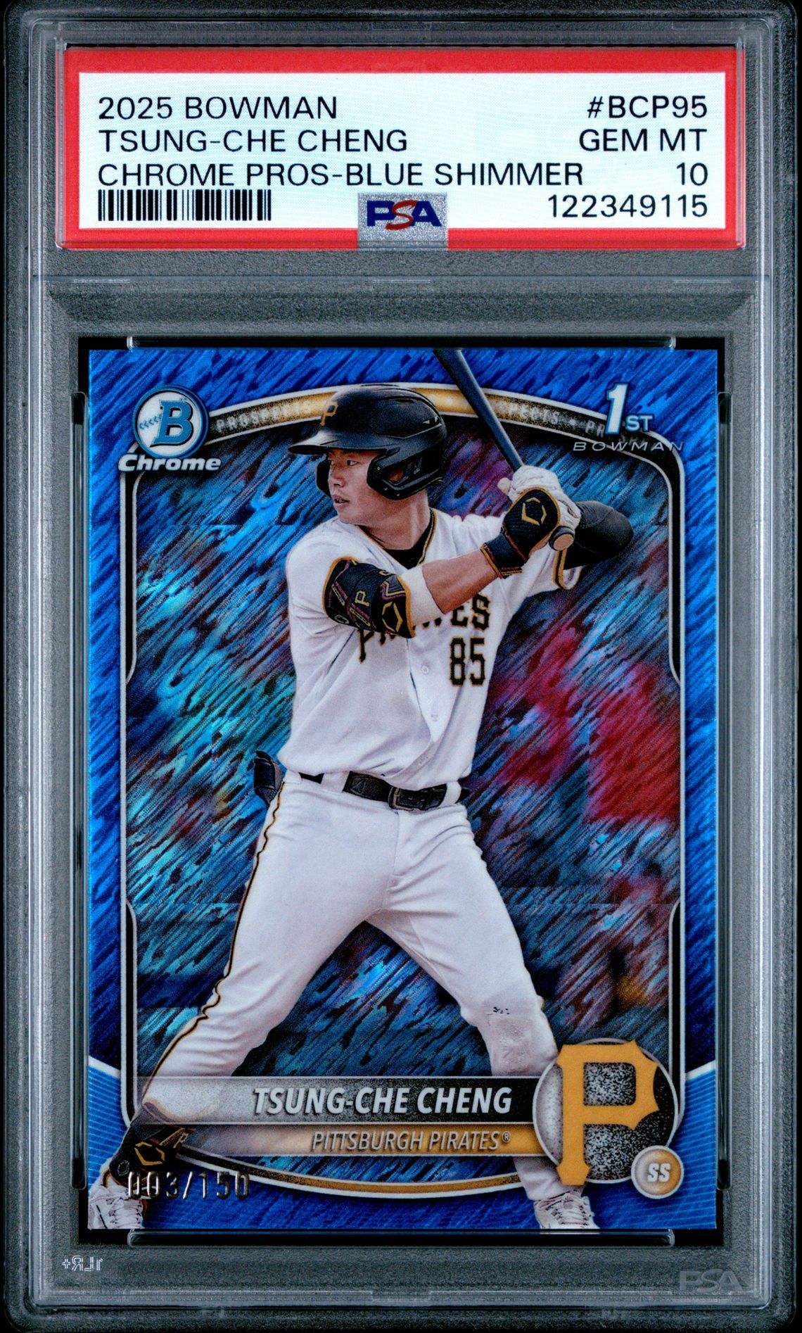 2025 Bowman Chrome Prospects Tsung-Che Cheng #Bcp95 (Chrome Pros-Blue Shimmer) Gem Mt 10 front