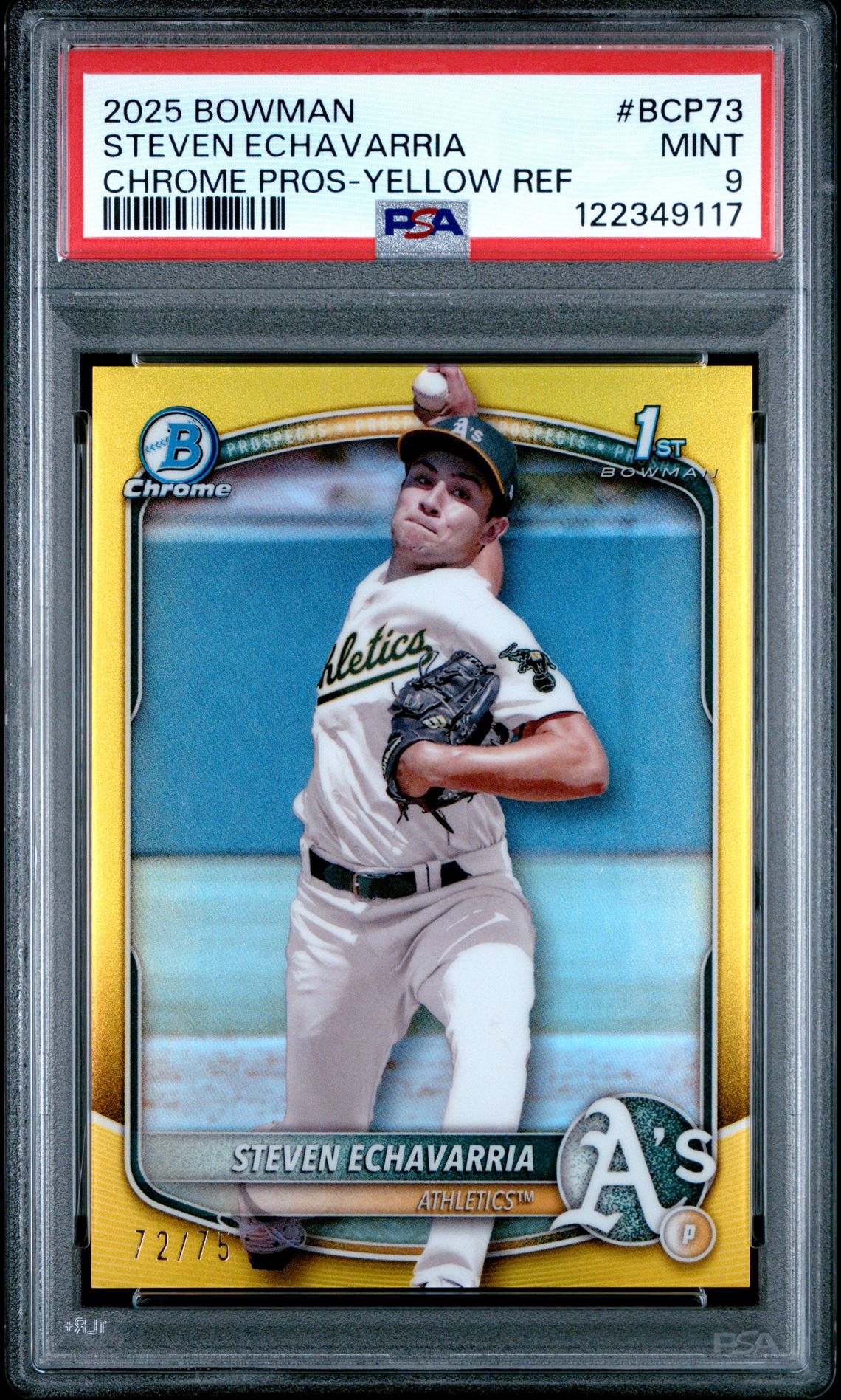 2025 Bowman Chrome Prospects Steven Echavarria #Bcp73 (Chrome Pros-Yellow Ref) Mint 9 front