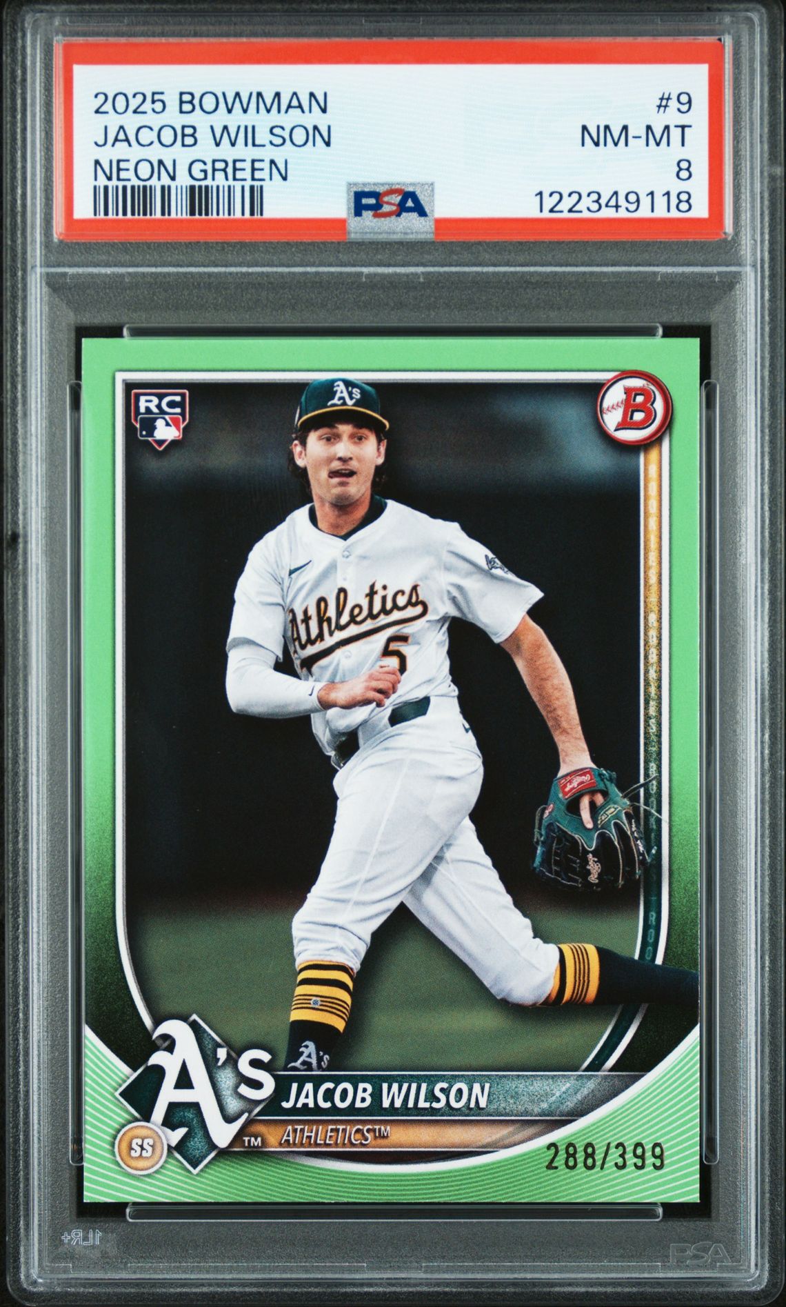 2025 Bowman Jacob Wilson #9 (Neon Green) Nm-Mt 8 front