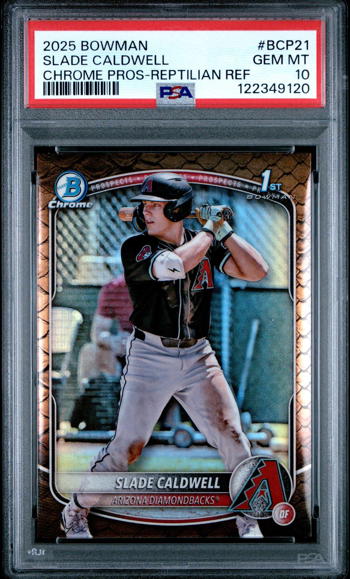 2025 Bowman Chrome Prospects Slade Caldwell #Bcp21 (Chrome Pros-Reptilian Ref) Gem Mt 10 front