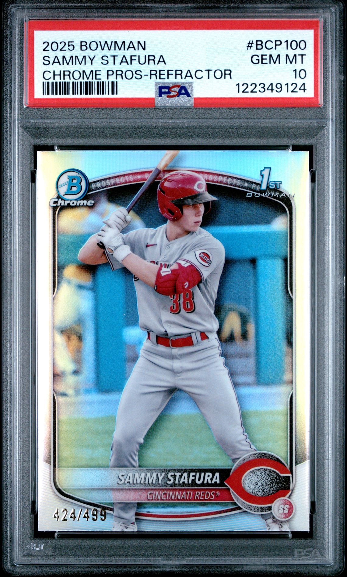 2025 Bowman Chrome Prospects Sammy Stafura #Bcp100 (Chrome Pros-Refractor) Gem Mt 10 front