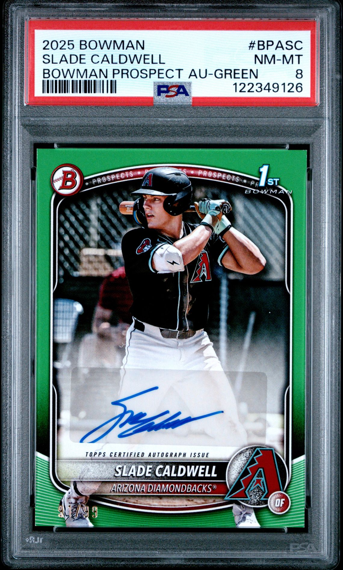 2025 Bowman Bowman Prospect Autographs Slade Caldwell #Bpasc (Bowman Prospect Au-Green) Nm-Mt 8 front