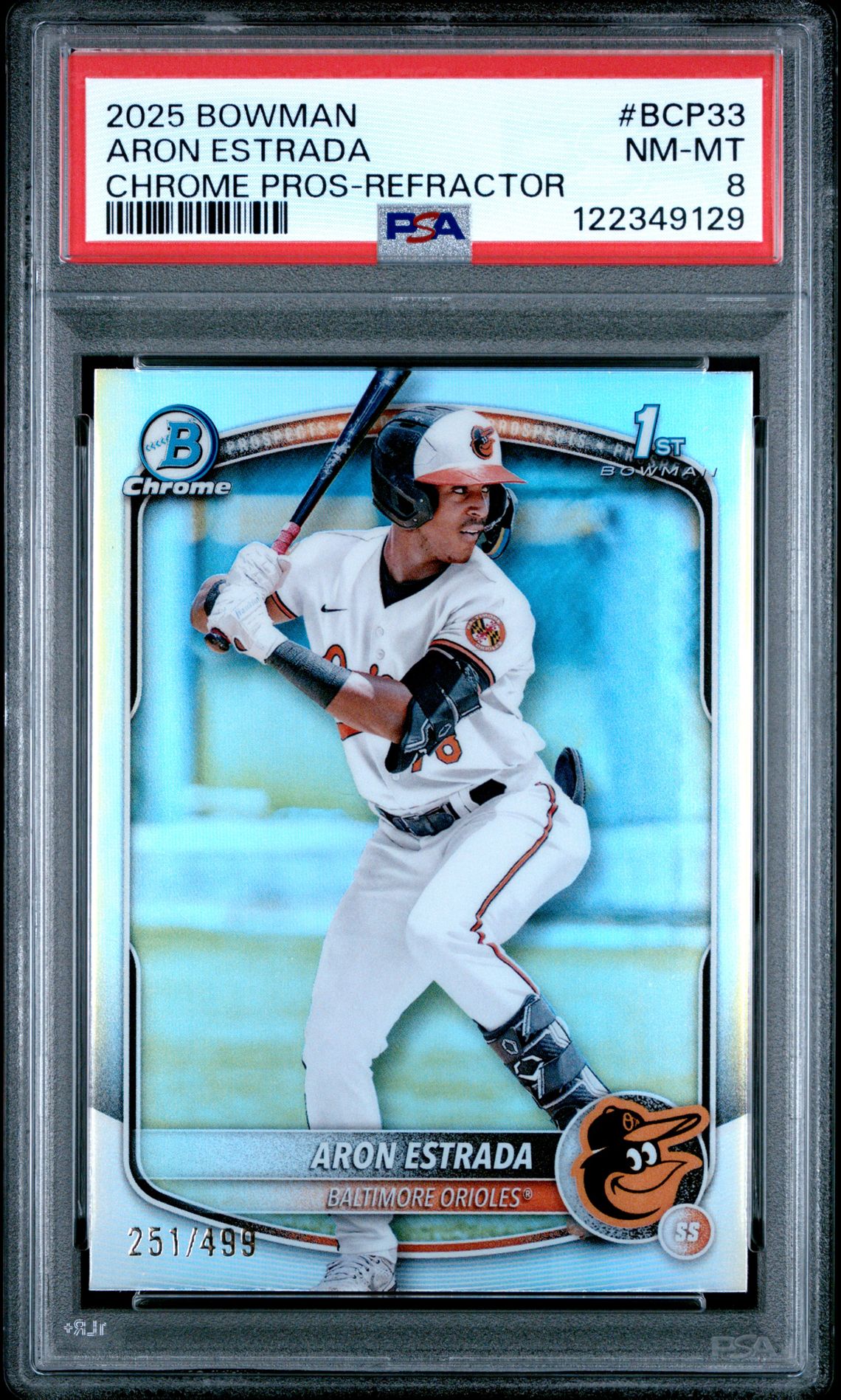 2025 Bowman Chrome Prospects Aron Estrada #Bcp33 (Chrome Pros-Refractor) Nm-Mt 8 front