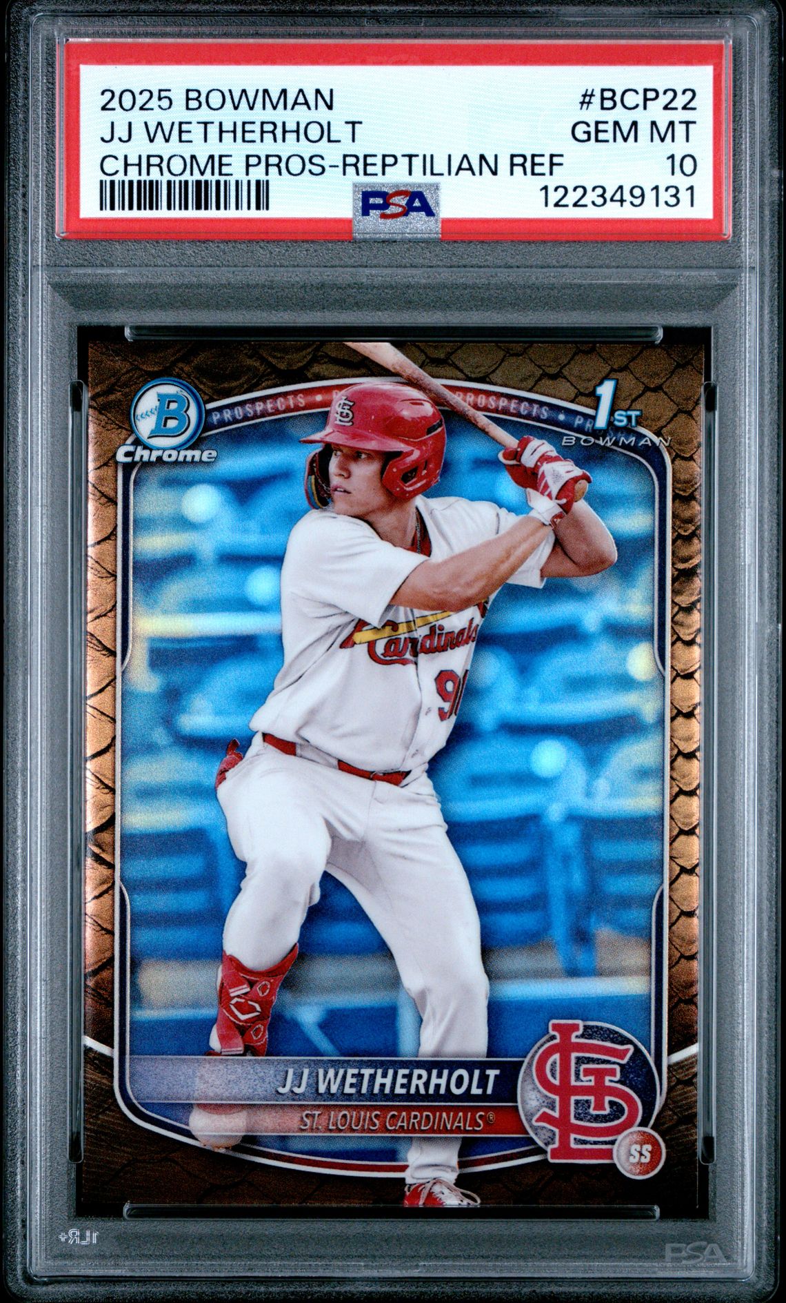 2025 Bowman Chrome Prospects Jj Wetherholt #Bcp22 (Chrome Pros-Reptilian Ref) Gem Mt 10 front