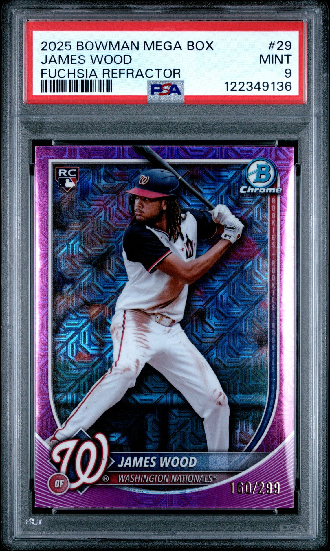 2025 Bowman Mega Box Chrome James Wood #29 (Fuchsia Refractor) Mint 9 front