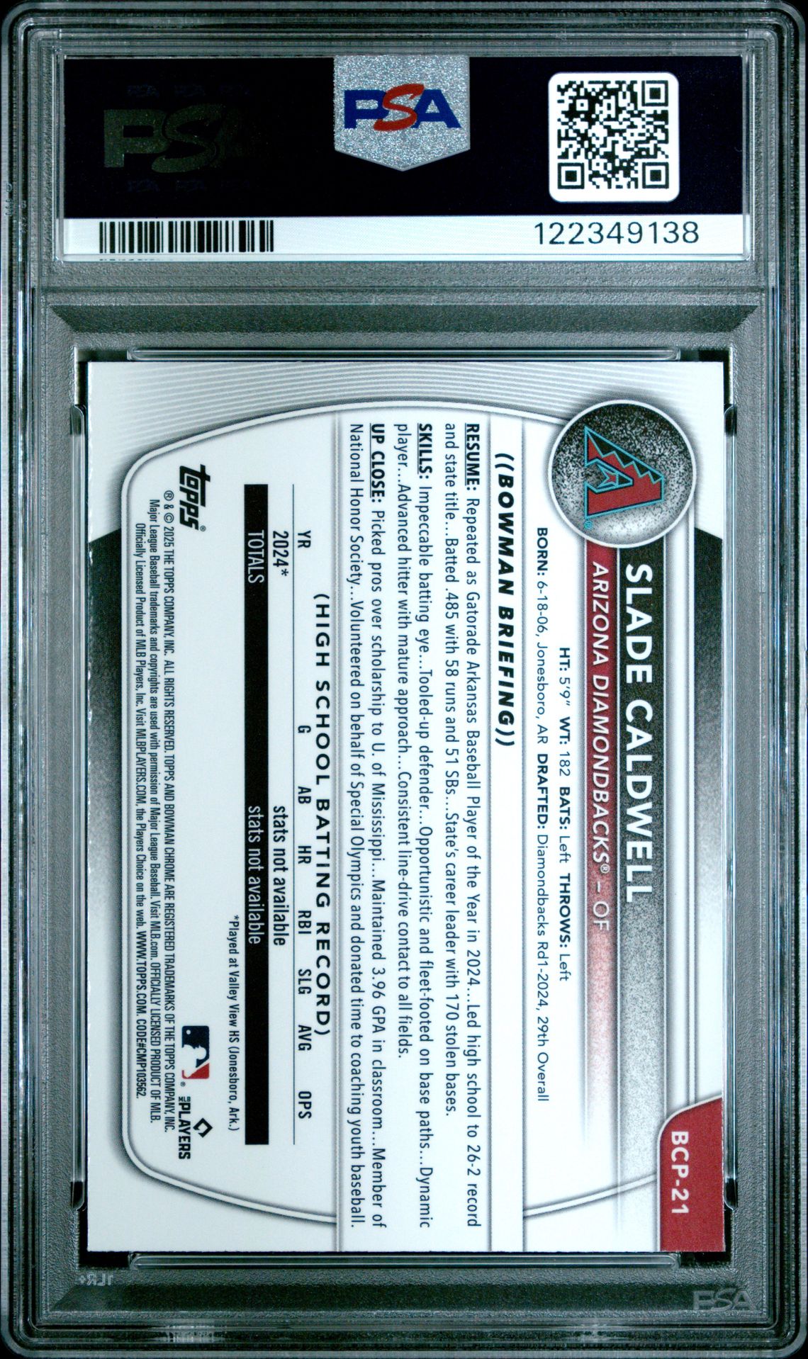 2025 Bowman Mega Box Chrome Prospects Slade Caldwell #21 Nm-Mt 8 back