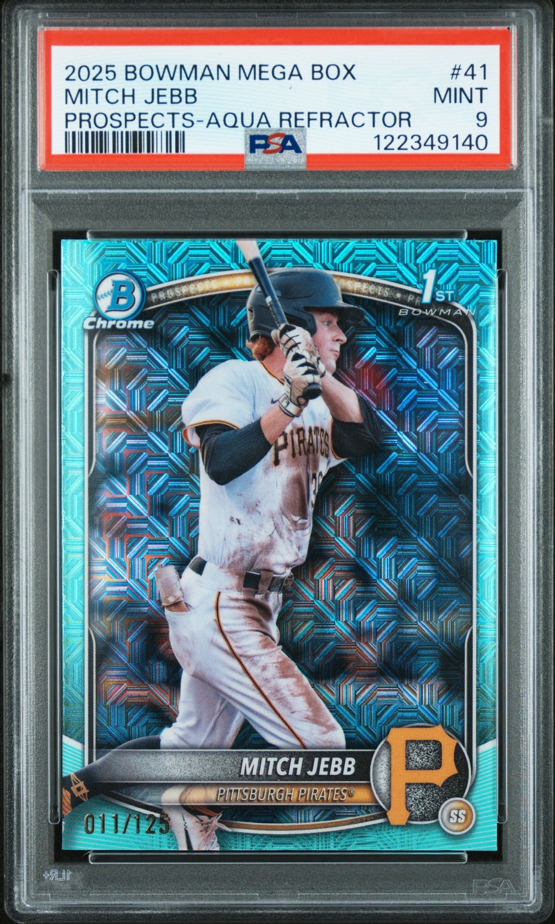 2025 Bowman Mega Box Chrome Prospects Mitch Jebb #41 (Prospects-Aqua Refractor) Mint 9 front