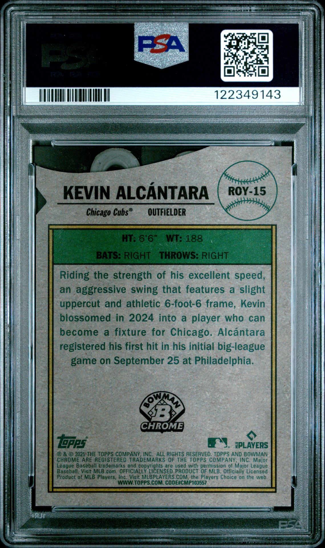 2025 Bowman Mega Box Roy Favorites Kevin Alcantara #Roy15 (Roy Fave-Purple Refractor) Mint 9 back