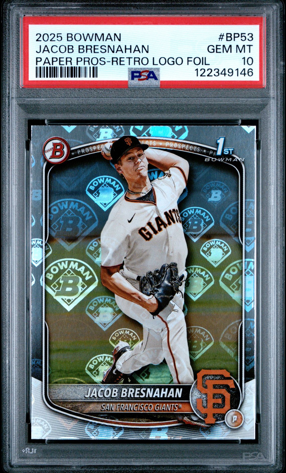 2025 Bowman Paper Prospects Jacob Bresnahan #Bp53 (Paper Pros-Retro Logo Foil) Gem Mt 10 front