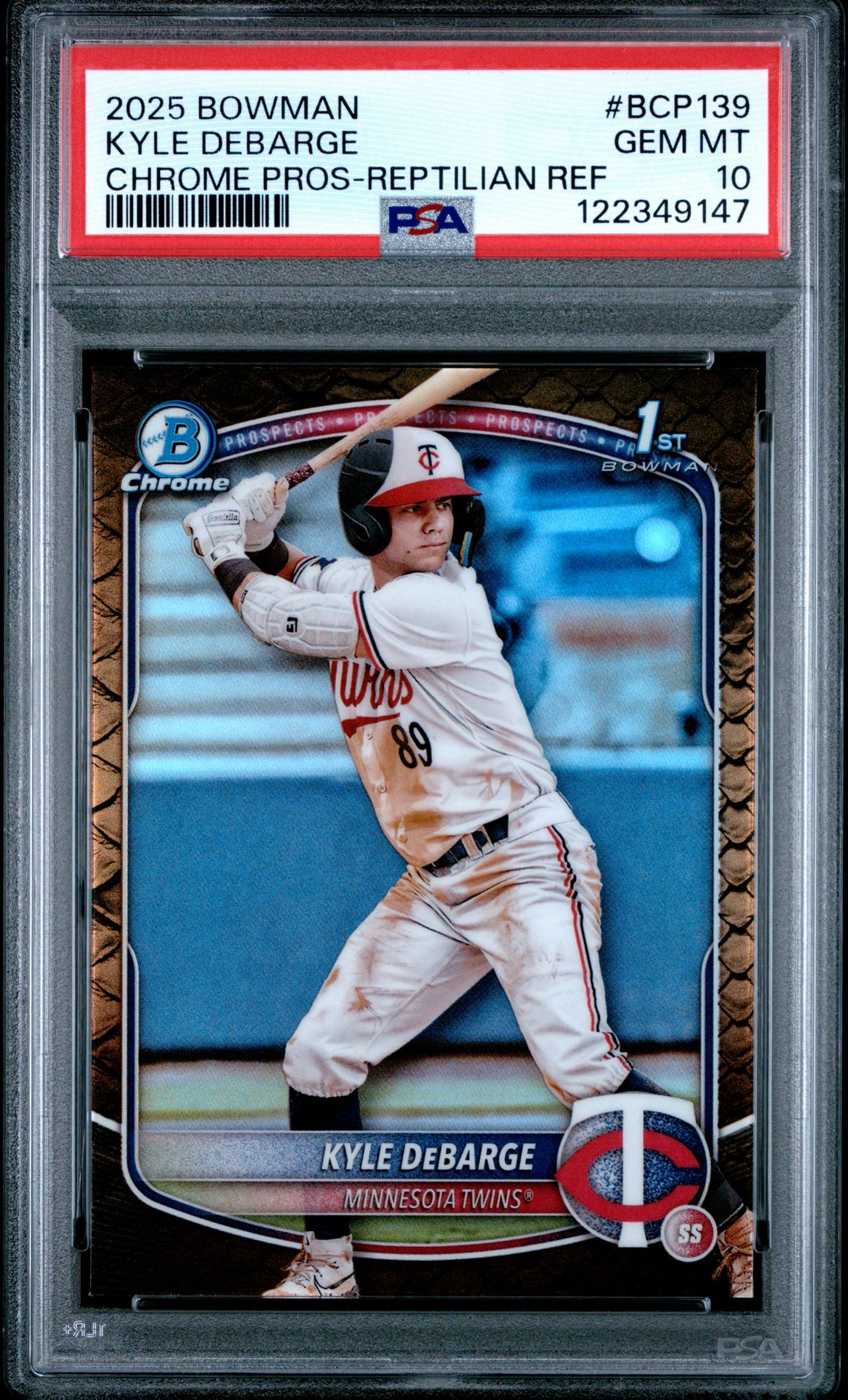 2025 Bowman Chrome Prospects Kyle Debarge #Bcp139 (Chrome Pros-Reptilian Ref) Gem Mt 10 front