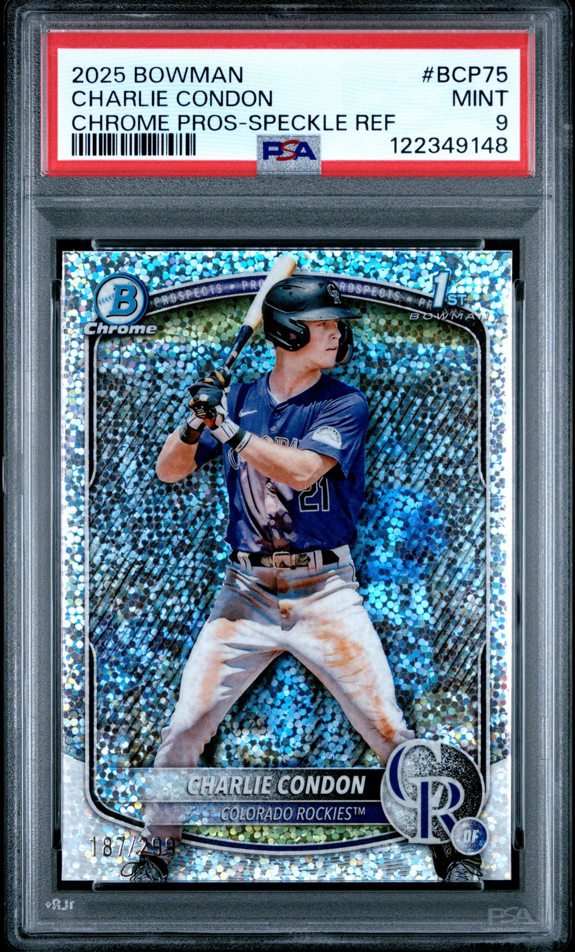 2025 Bowman Chrome Prospects Charlie Condon #Bcp75 (Chrome Pros-Speckle Ref) Mint 9 front