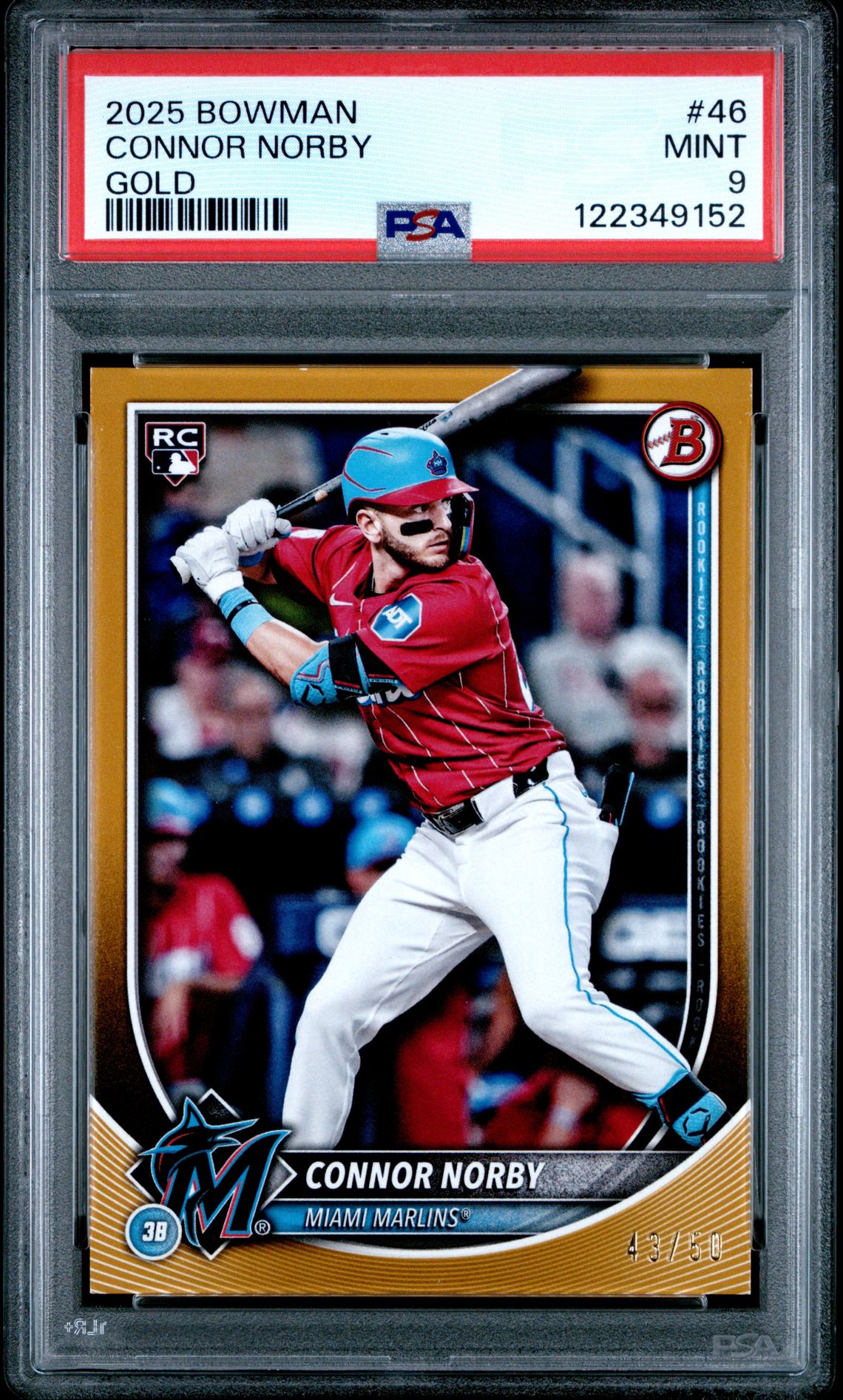 2025 Bowman Connor Norby #46 (Gold) Mint 9 front