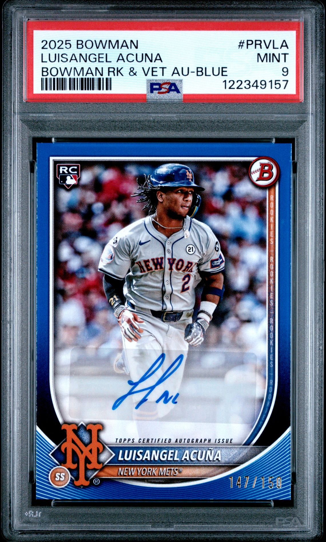 2025 Bowman Bowman Rookies And Veterans Autographs Luisangel Acuna #Prvla (Bowman Rk & Vet Au-Blue) Mint 9 front