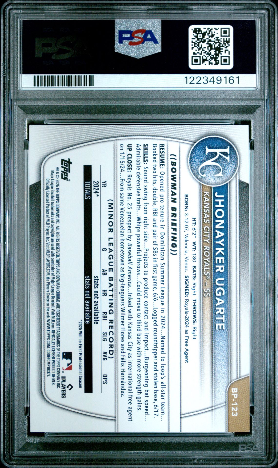 2025 Bowman Paper Prospects Jhonayker Ugarte #Bp123 (Paper Prospects-Fuchsia) Nm 7 back