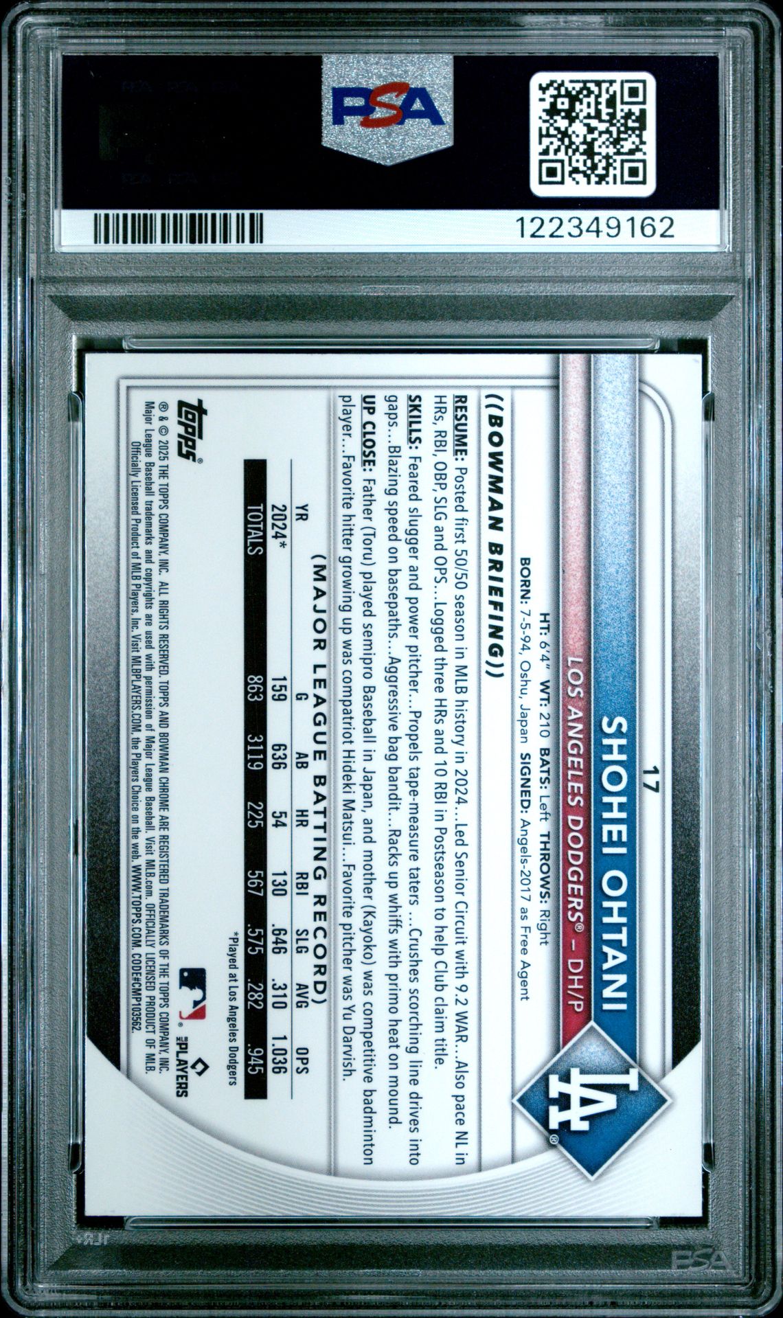 2025 Bowman Mega Box Chrome Shohei Ohtani #17 Mint 9 back