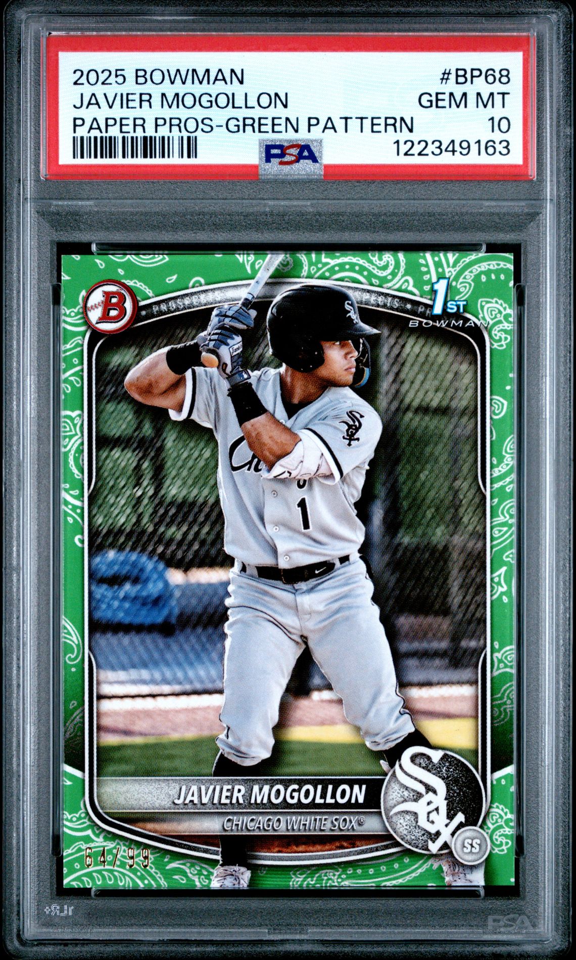 2025 Bowman Paper Prospects Javier Mogollon #Bp68 (Paper Pros-Green Pattern) Gem Mt 10 front