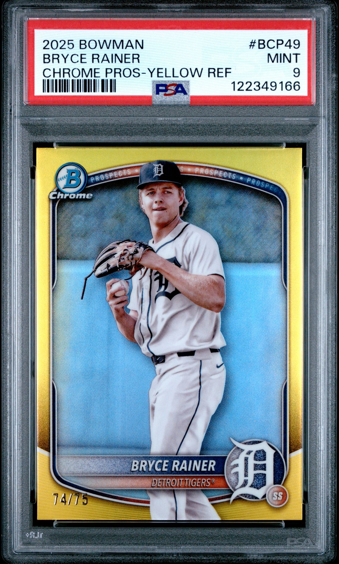2025 Bowman Chrome Prospects Bryce Rainer #Bcp49 (Chrome Pros-Yellow Ref) Mint 9 front