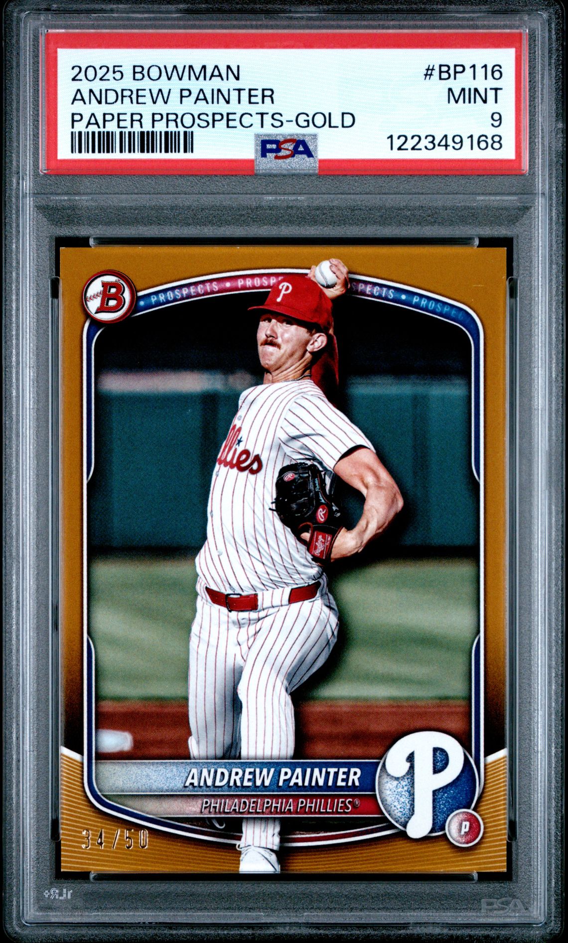 2025 Bowman Paper Prospects Andrew Painter #Bp116 (Paper Prospects-Gold) Mint 9 front