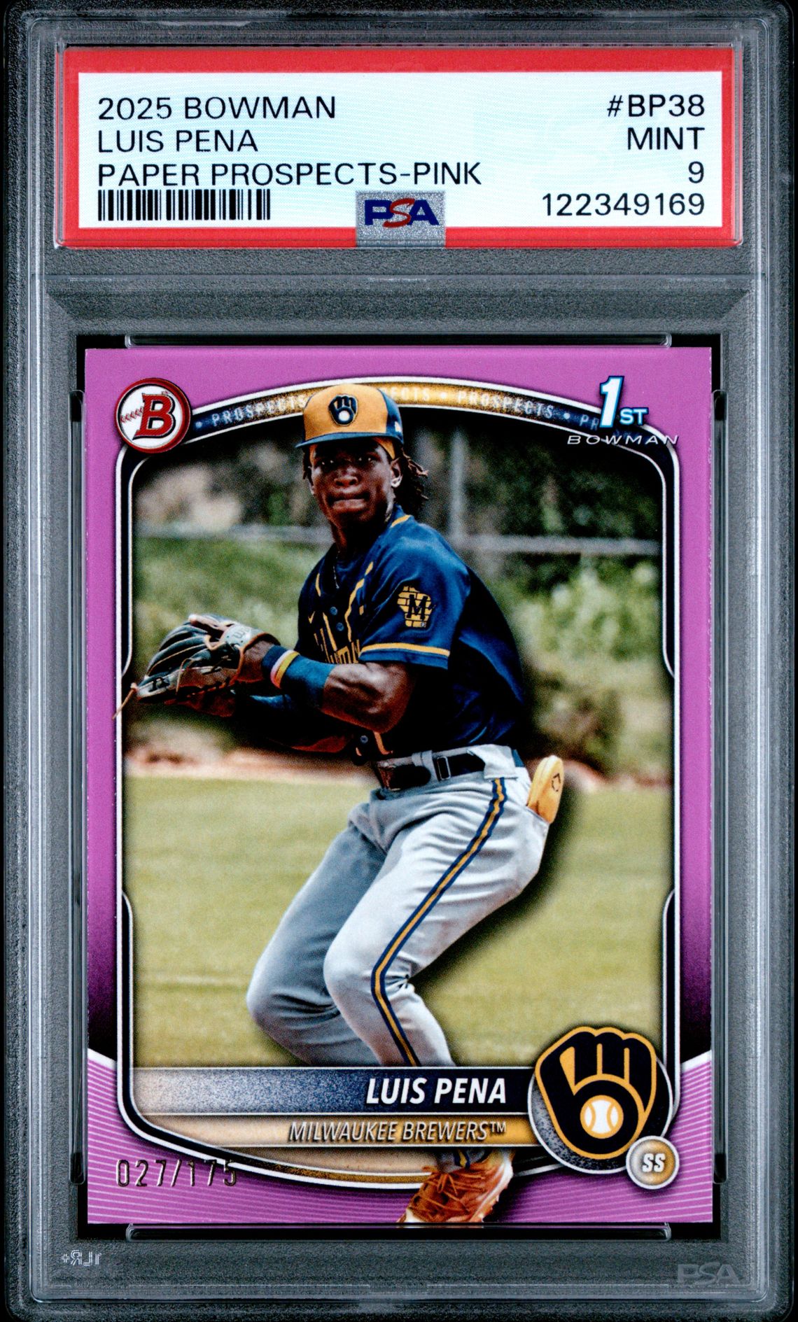 2025 Bowman Paper Prospects Luis Pena #Bp38 (Paper Prospects-Pink) Mint 9 front