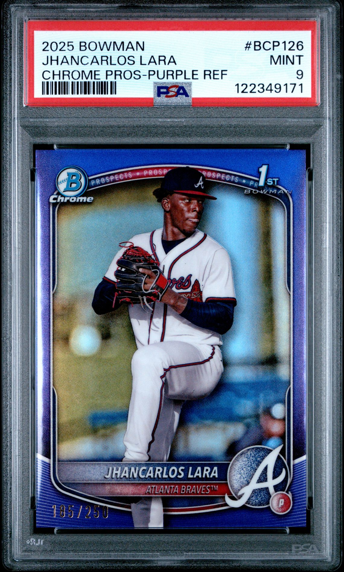 2025 Bowman Chrome Prospects Jhancarlos Lara #Bcp126 (Chrome Pros-Purple Ref) Mint 9 front