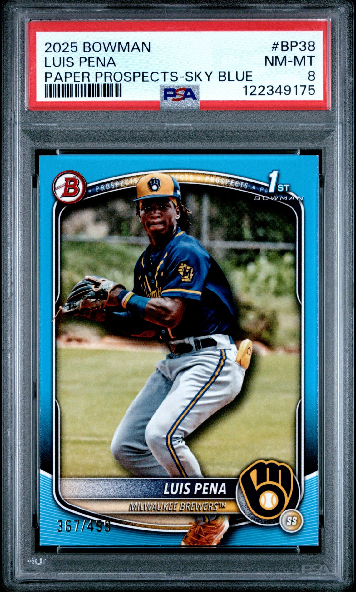 2025 Bowman Paper Prospects Luis Pena #Bp38 (Paper Prospects-Sky Blue) Nm-Mt 8 front