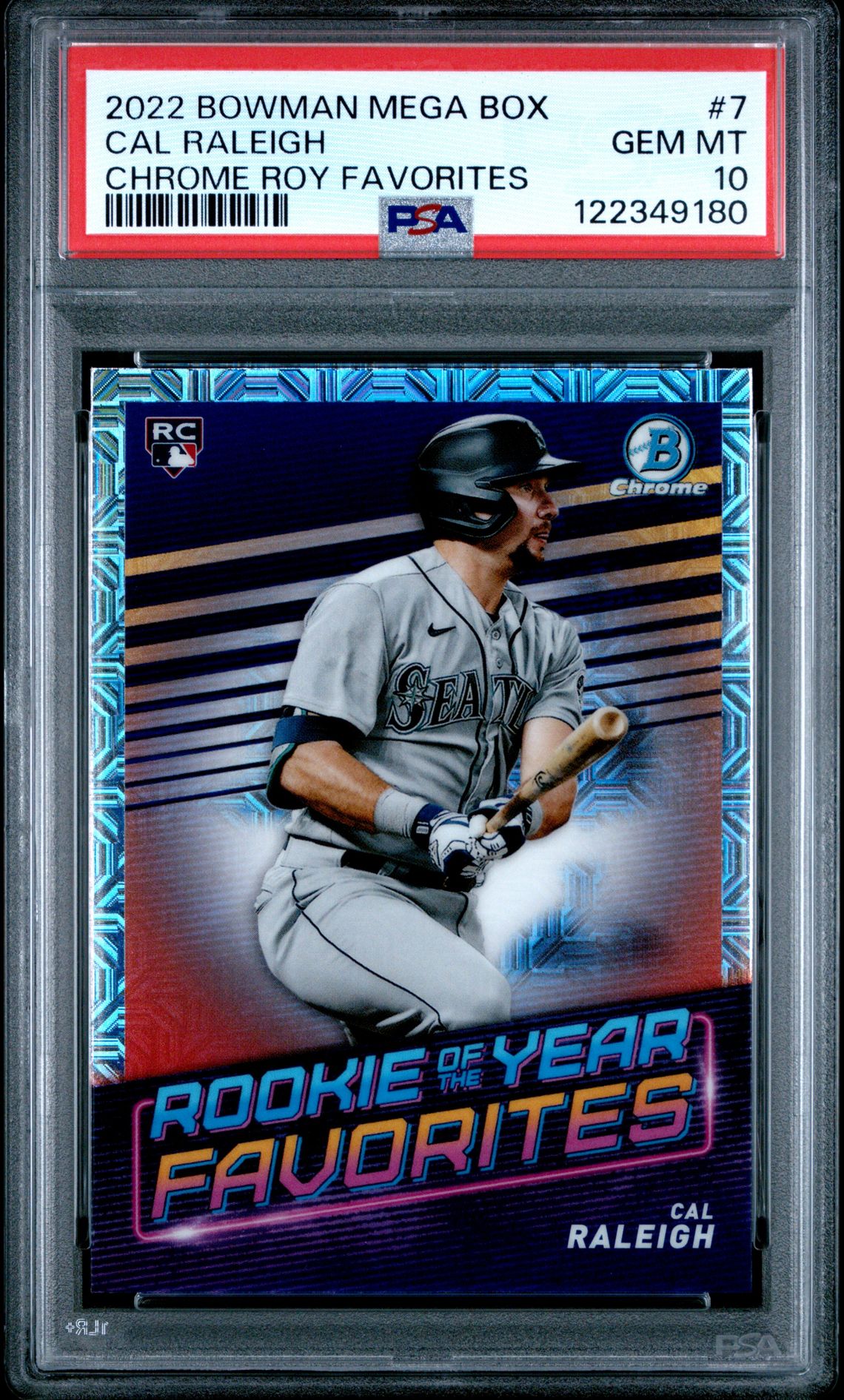 2022 Bowman Mega Box Chrome Rookie Of The Year Favorites Cal Raleigh #7 (Chrome Roy Favorites) Gem Mt 10 front
