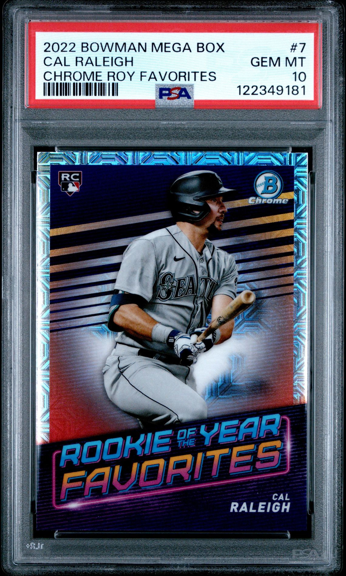 2022 Bowman Mega Box Chrome Rookie Of The Year Favorites Cal Raleigh #7 (Chrome Roy Favorites) Gem Mt 10 front