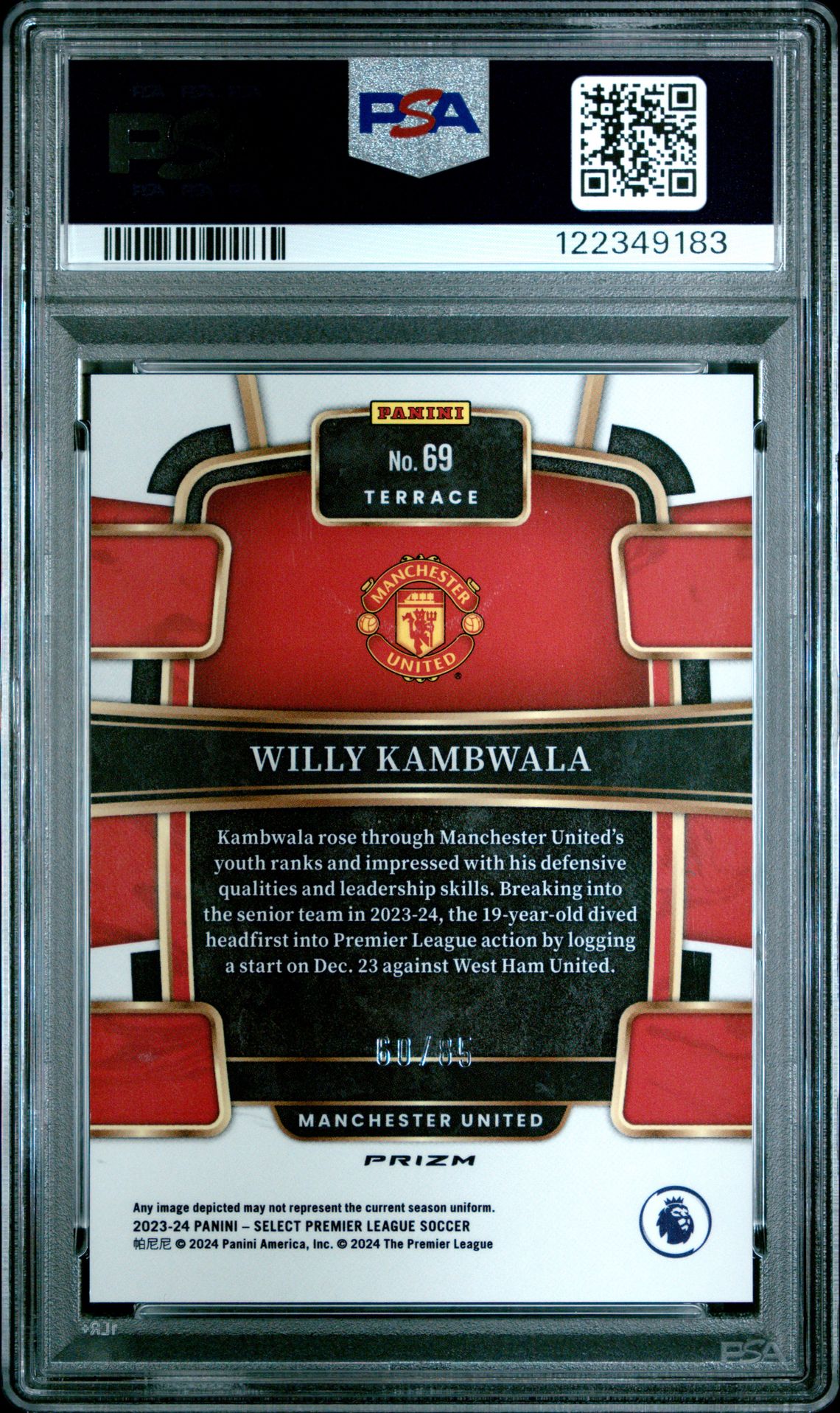 2023-24 Panini Select Premier League Willy Kambwala #69 (White Ice) Mint 9 back
