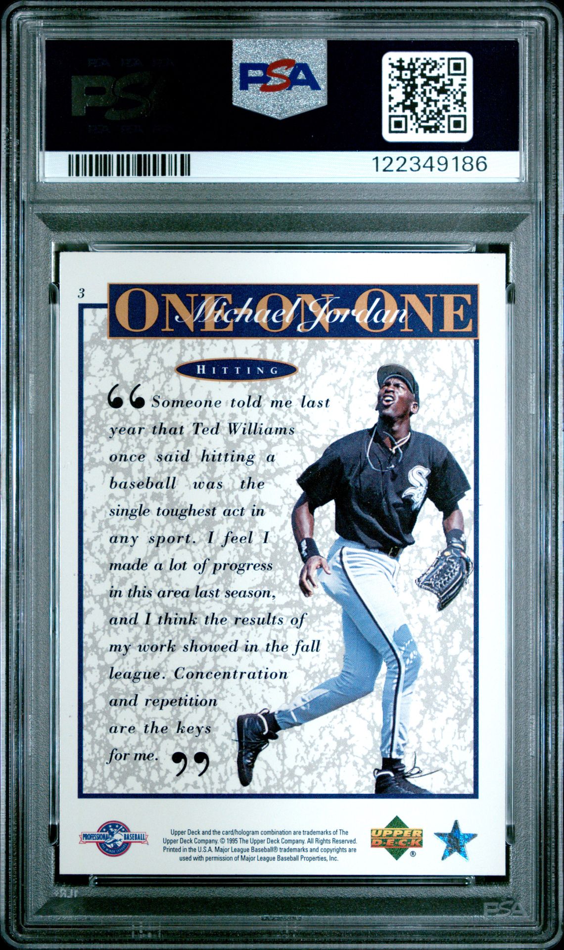 1995 Upper Deck Minor League M.j. One On One Hitting #3 (M.j. One On One) Mint 9 back