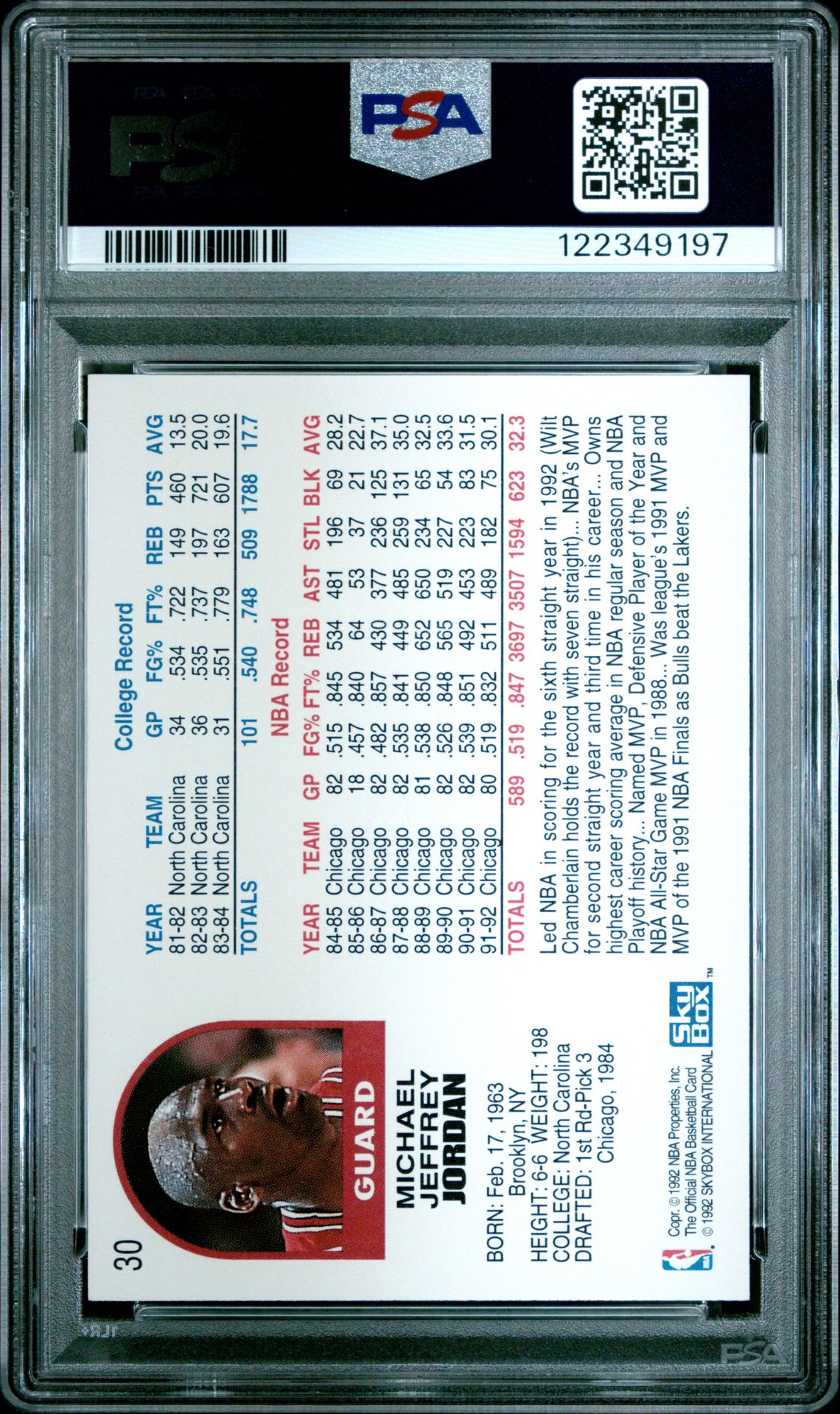 1992 Hoops Michael Jordan #30 Mint 9 back