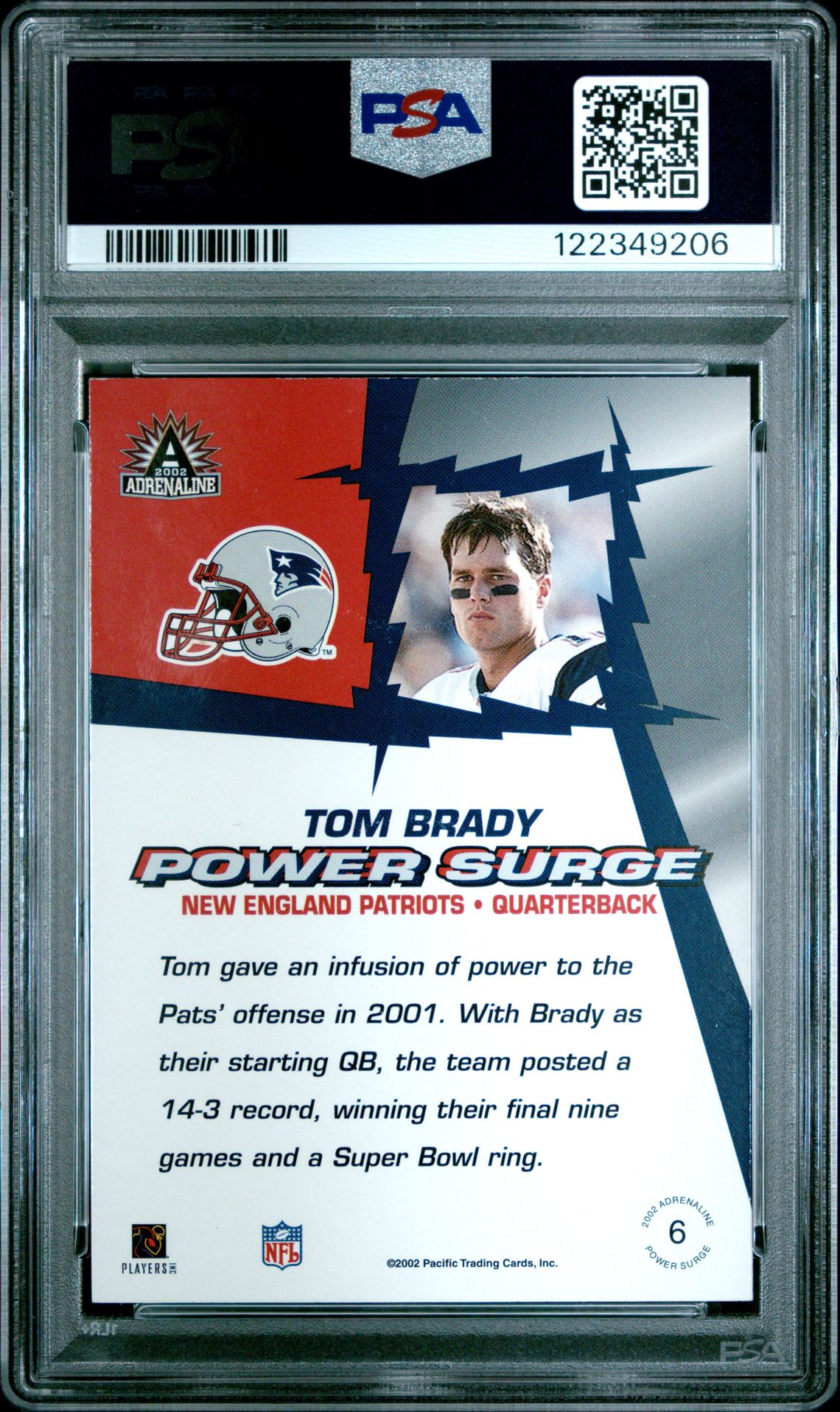 2002 Pacific Adrenaline Power Surge Tom Brady #6 (Power Surge) Nm-Mt 8 back