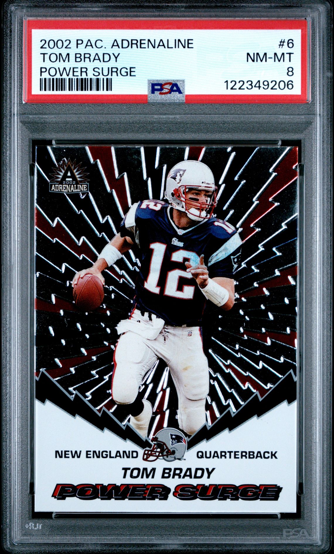 2002 Pacific Adrenaline Power Surge Tom Brady #6 (Power Surge) Nm-Mt 8 front