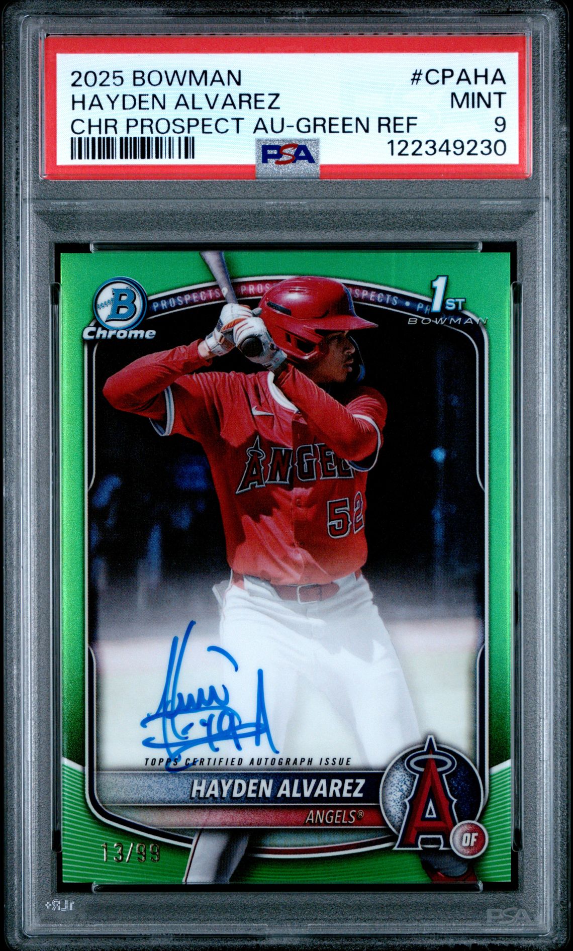 2025 Bowman Chrome Prospect Autographs Hayden Alvarez #Cpaha (Chr Prospect Au-Green Ref) Mint 9 front