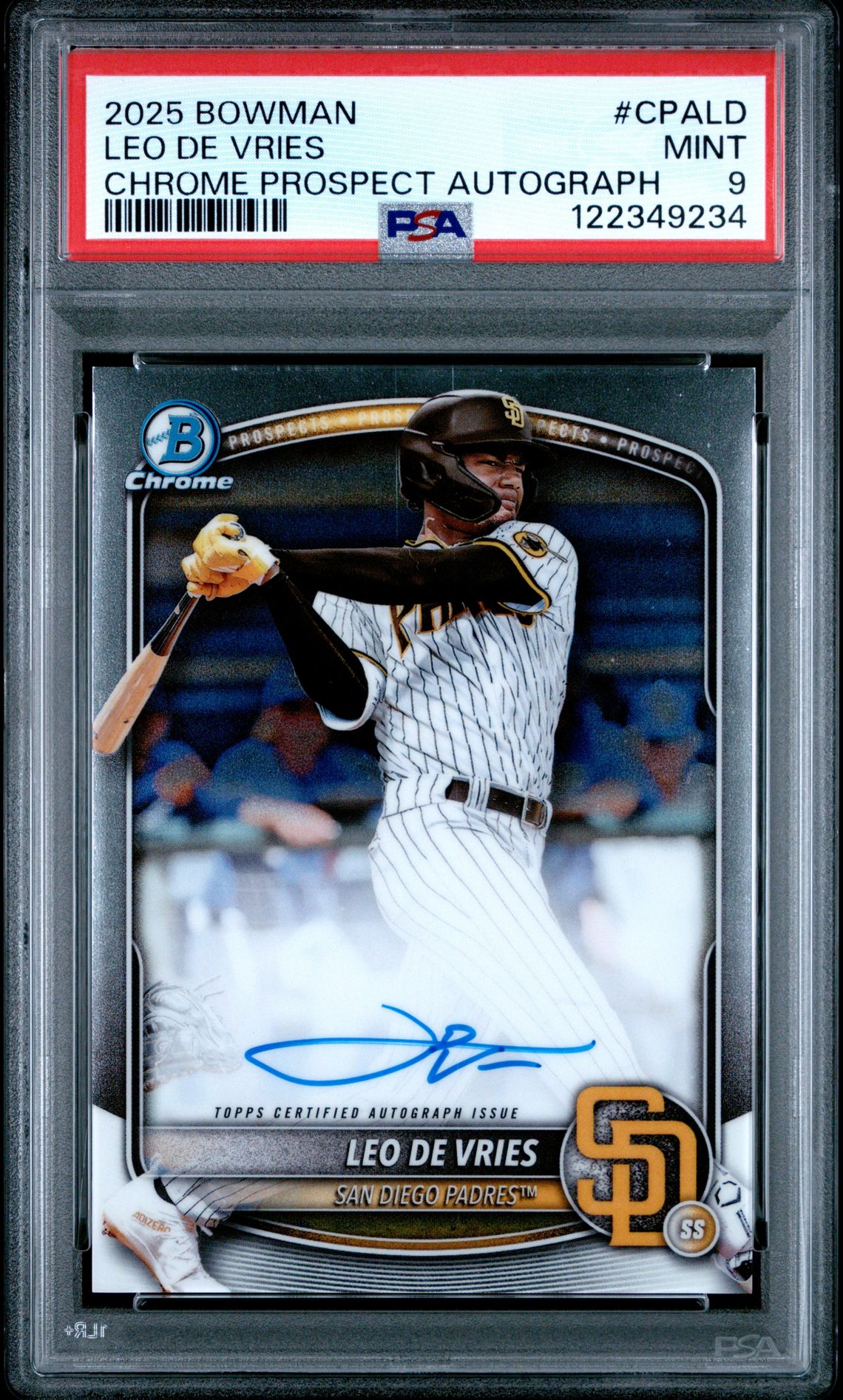 2025 Bowman Chrome Prospect Autographs Leo De Vries #Cpald Mint 9 front