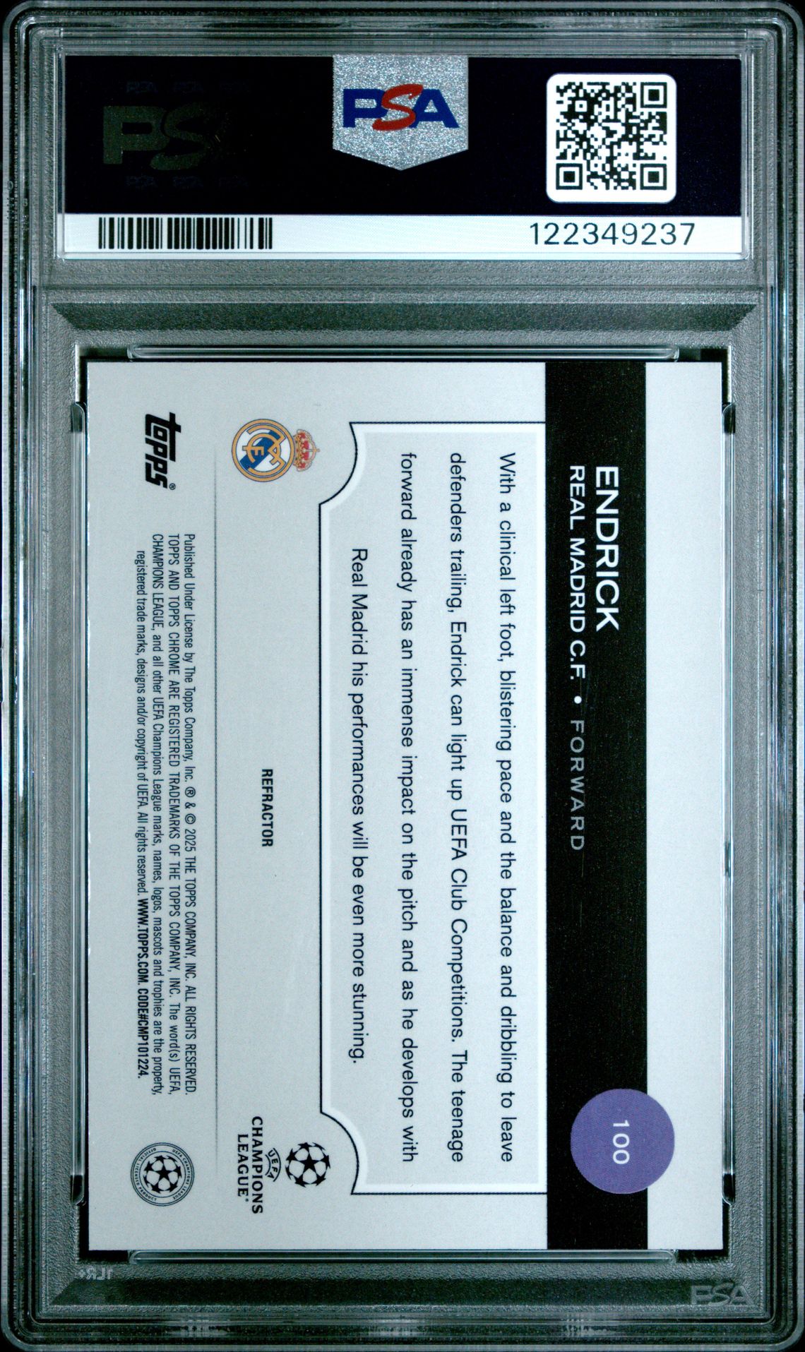 2024-25 Topps Chrome Uefa Club Competitions Endrick #100 (Refractor) Mint 9 back