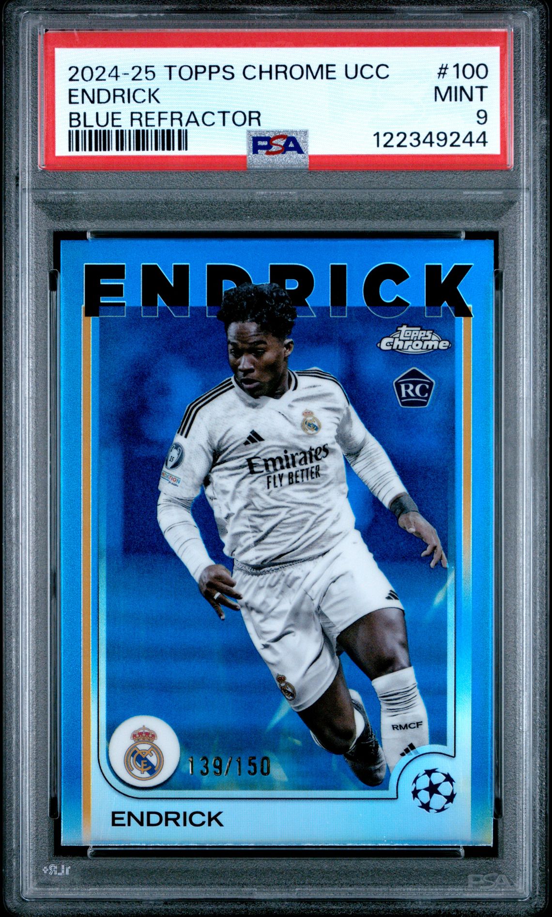 2024-25 Topps Chrome Uefa Club Competitions Endrick #100 (Blue Refractor) Mint 9 front