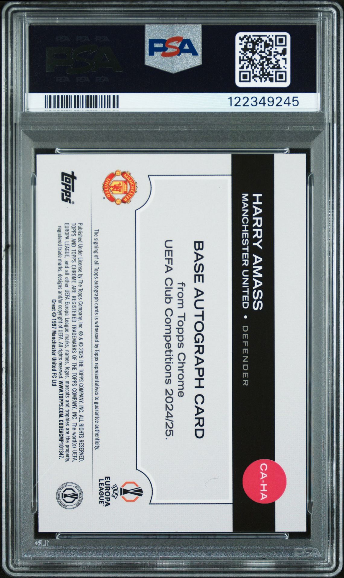 2024-25 Topps Chrome Uefa Club Competitions Chrome Autographs Harry Amass #Ha Mint 9 back