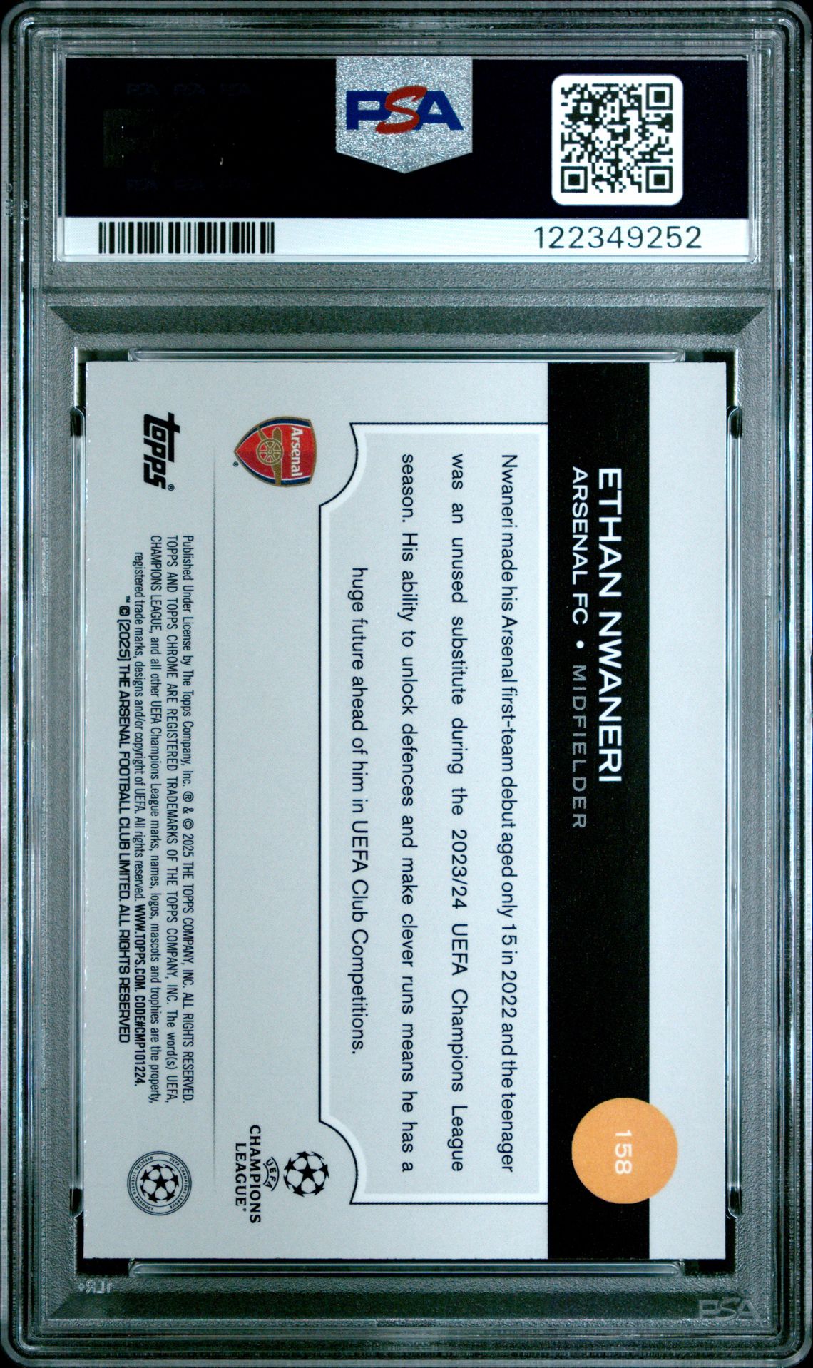 2024-25 Topps Chrome Uefa Club Competitions Ethan Nwaneri #158 (Violet Prism) Mint 9 back