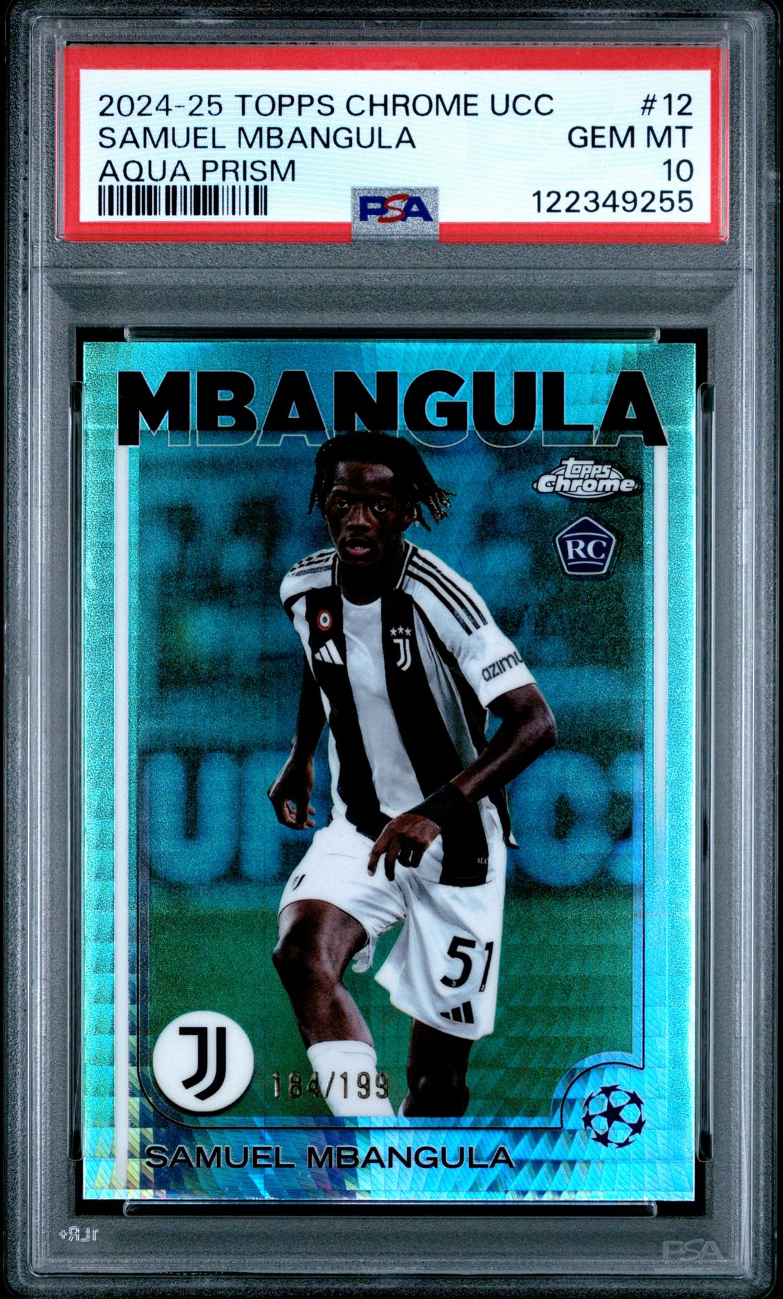 2024-25 Topps Chrome Uefa Club Competitions Samuel Mbangula #12 (Aqua Prism) Gem Mt 10 front