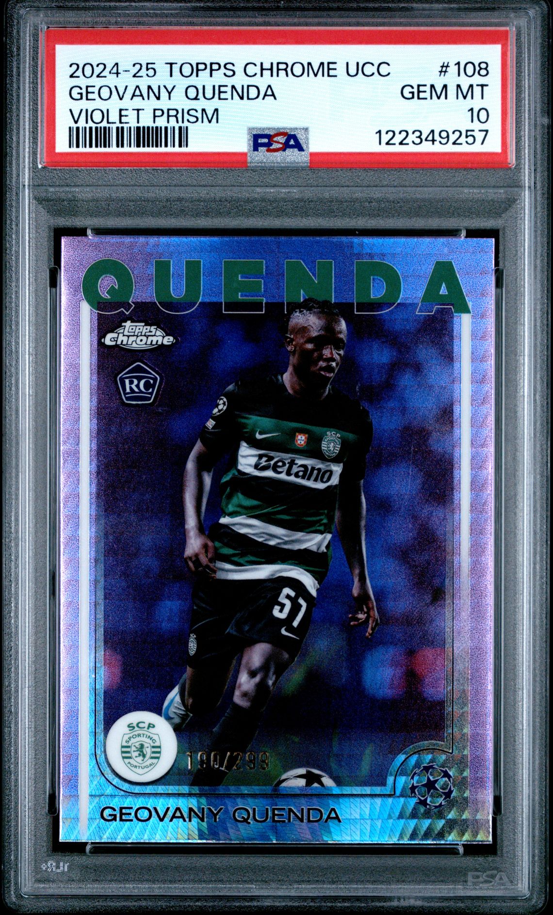 2024-25 Topps Chrome Uefa Club Competitions Geovany Quenda #108 (Violet Prism) Gem Mt 10 front