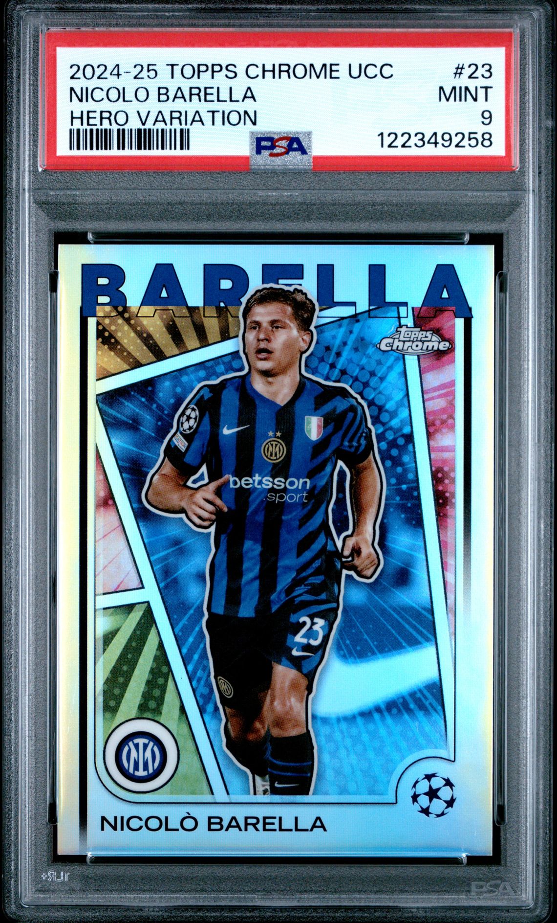 2024-25 Topps Chrome Uefa Club Competitions Nicolo Barella #23 (Hero Variation) Mint 9 front