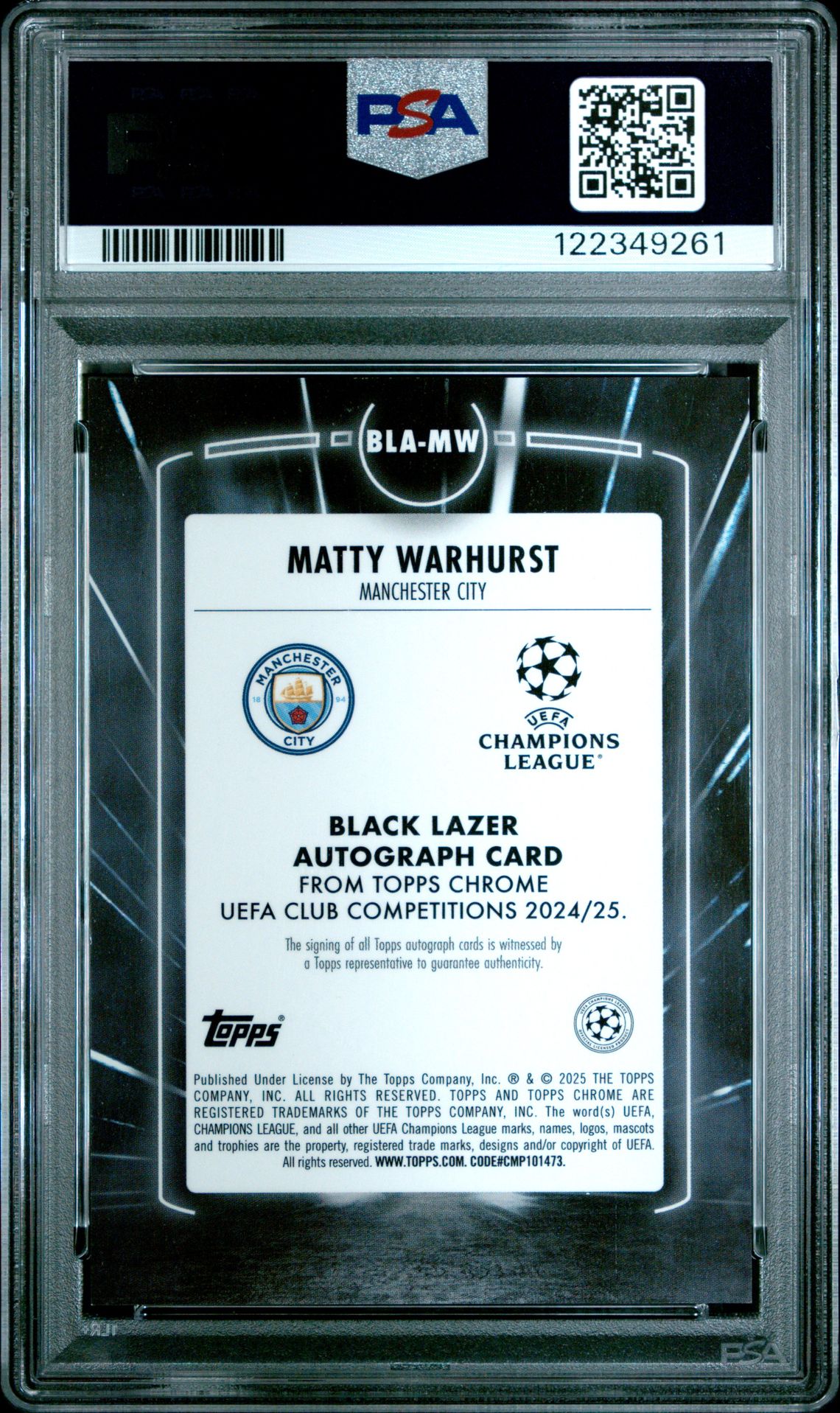 2024-25 Topps Chrome Uefa Club Competitions Black Lazer Autographs Matty Warhurst #Mw Mint 9 back