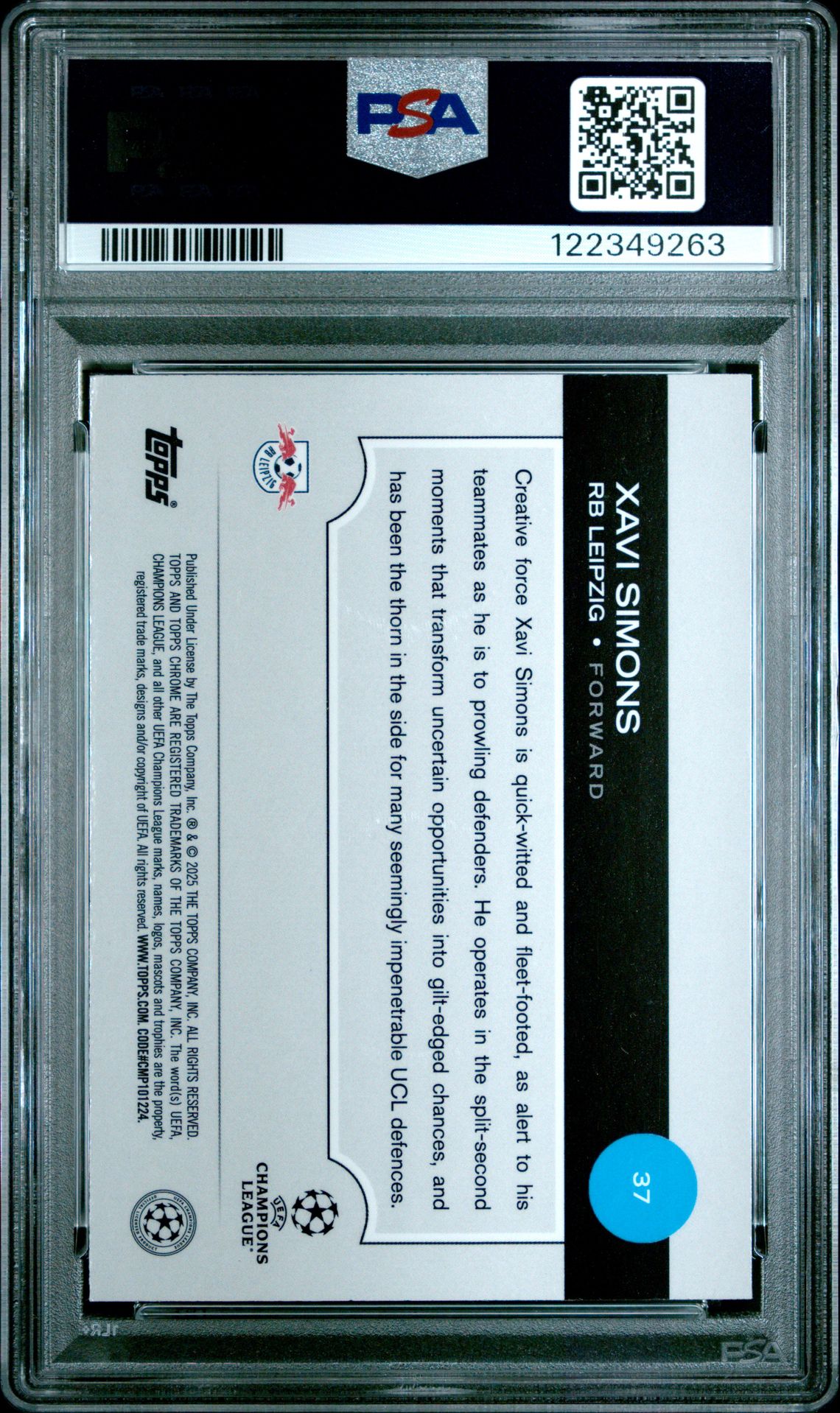 2024-25 Topps Chrome Uefa Club Competitions Xavi Simons #37 (Green Prism) Mint 9 back