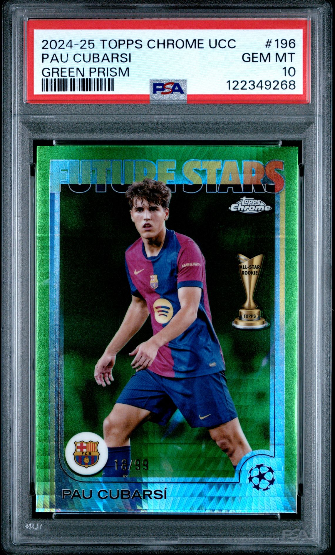 2024-25 Topps Chrome Uefa Club Competitions Pau Cubarsi #196 (Green Prism) Gem Mt 10 front
